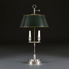 19th Century Silver Bouillotte Lamp with Green Tole Shade