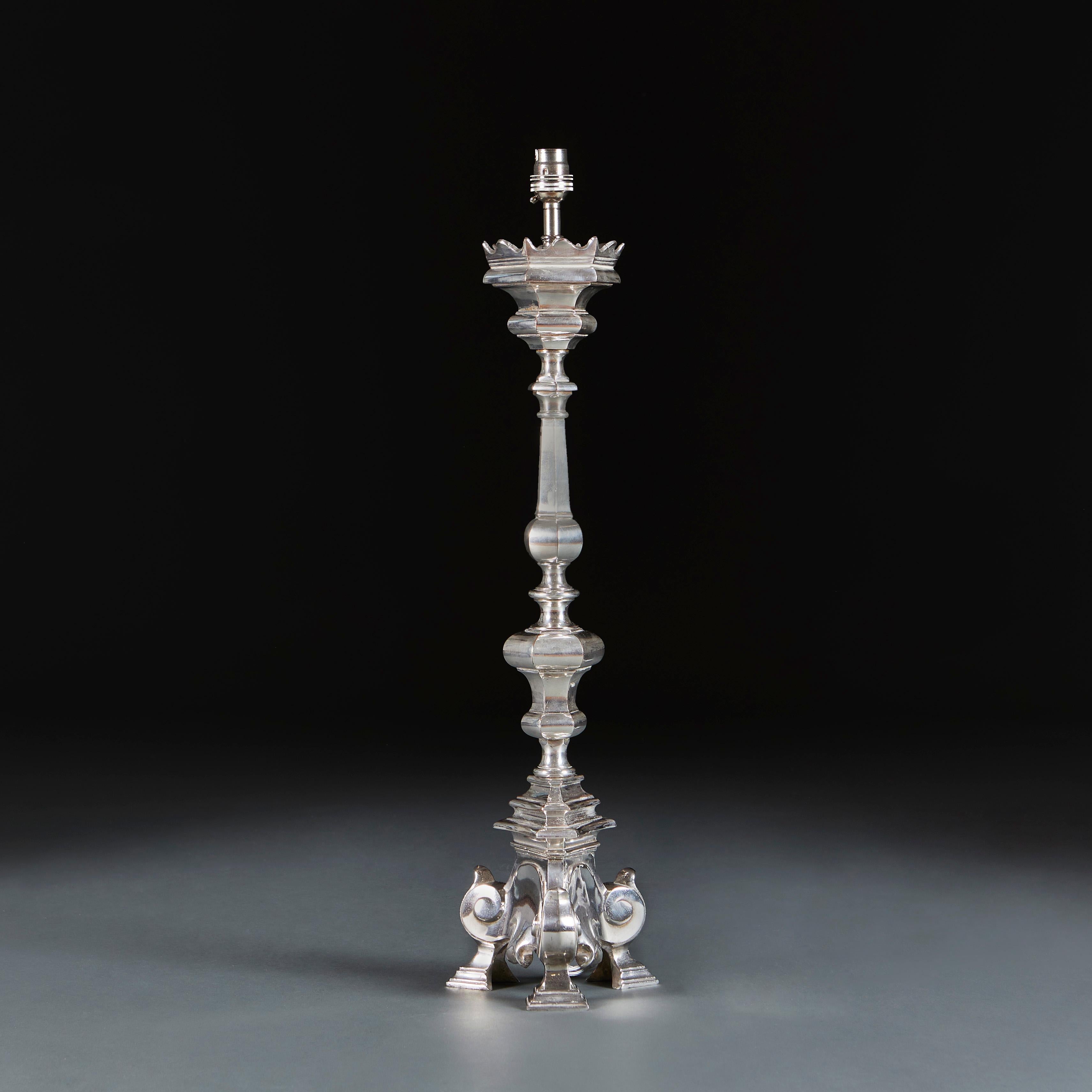 French 19th Century Silver Column Lamp For Sale