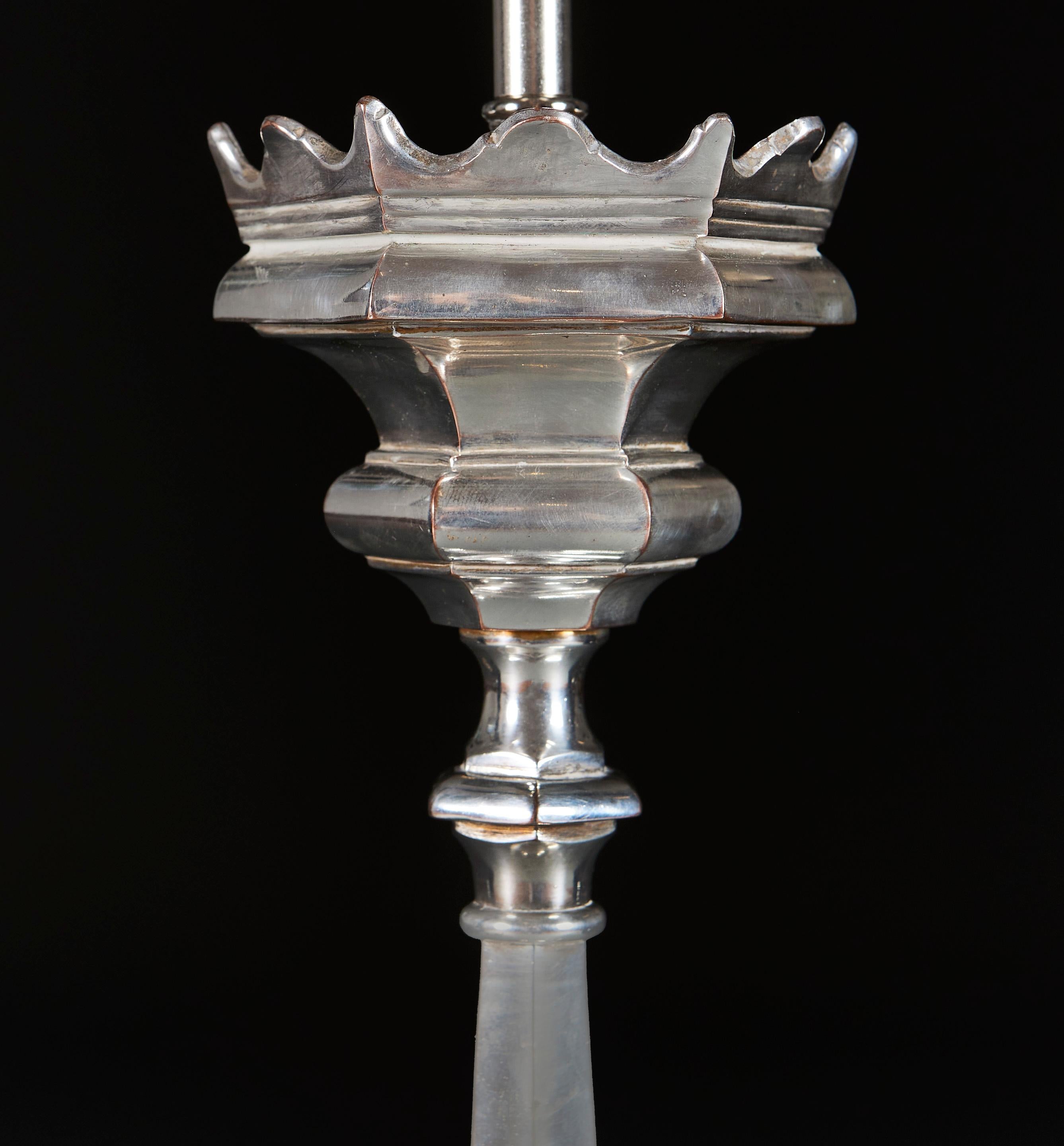 Metal 19th Century Silver Column Lamp For Sale