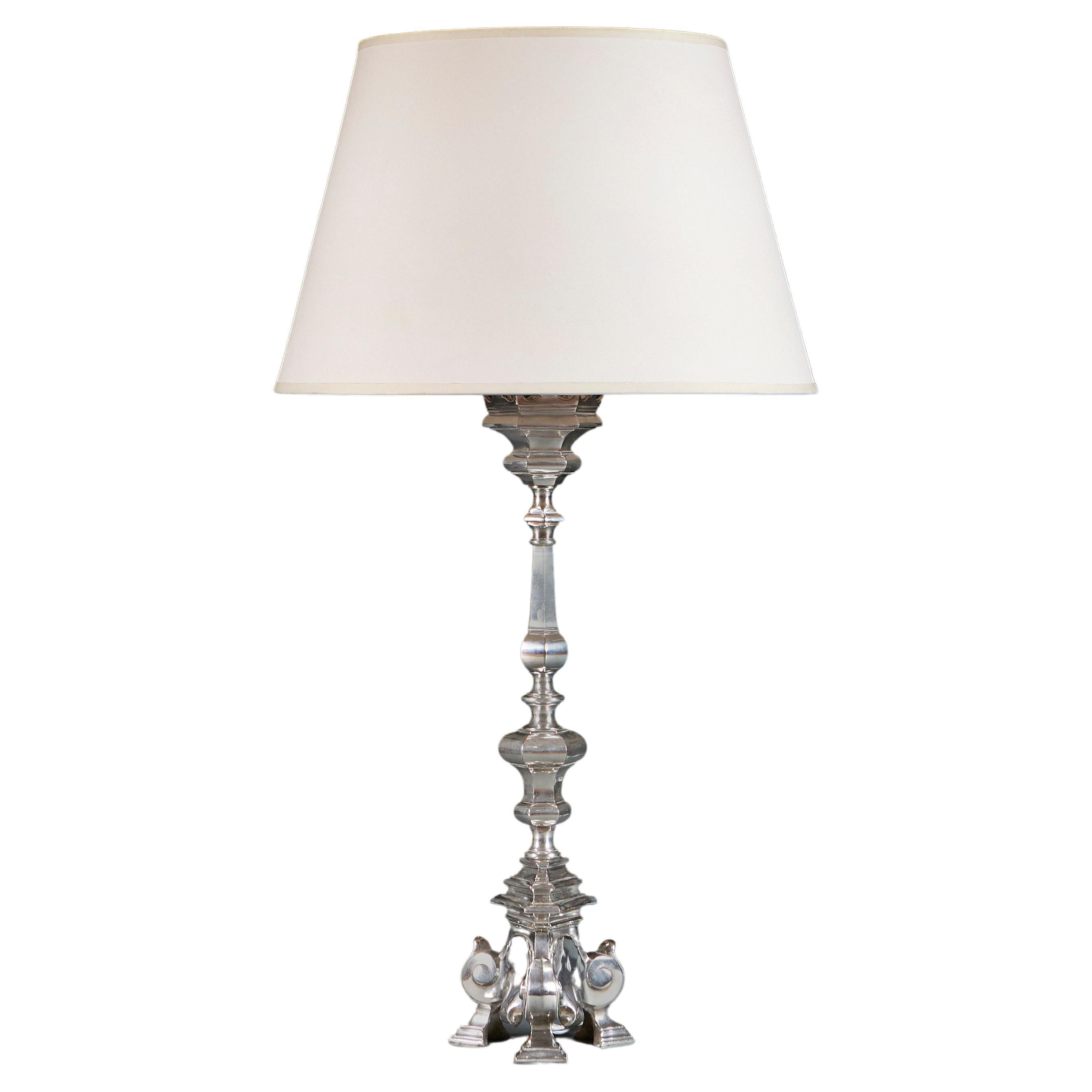 19th Century Silver Column Lamp For Sale