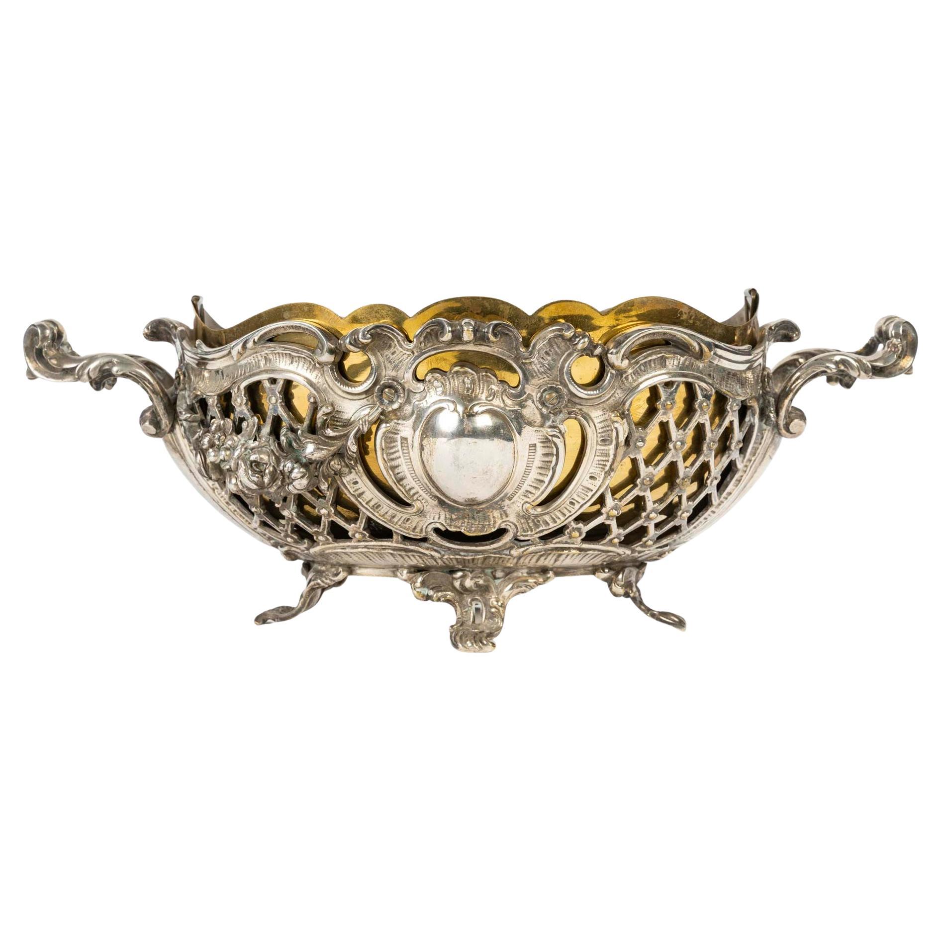 Jardinière en bronze plaqué argent du XIXe siècle, période Napoléon III. en vente