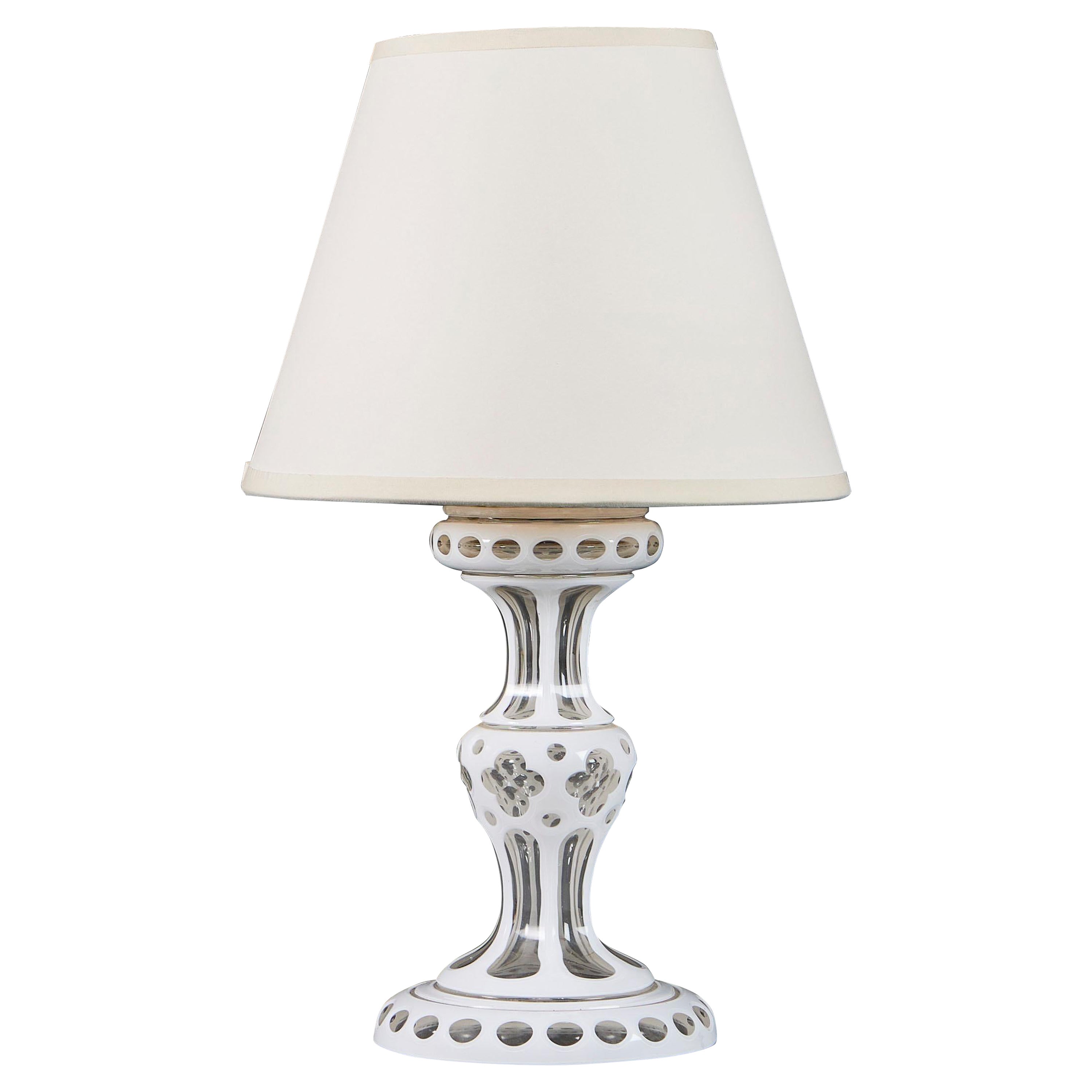 A 19th century small white cut glass table lamp
