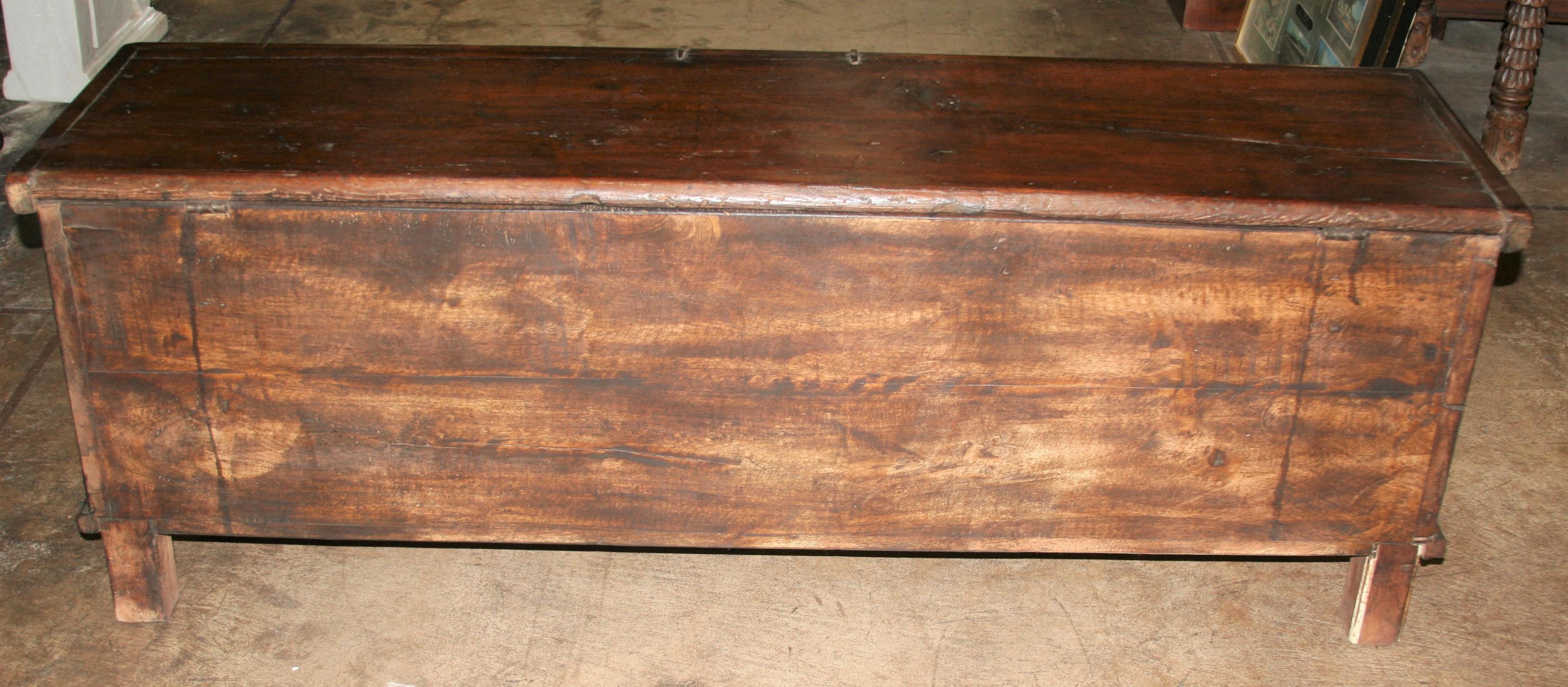 19th Century Solid Teak Wood Dowry Chest Modified as Storage Bench for Bed For Sale 5