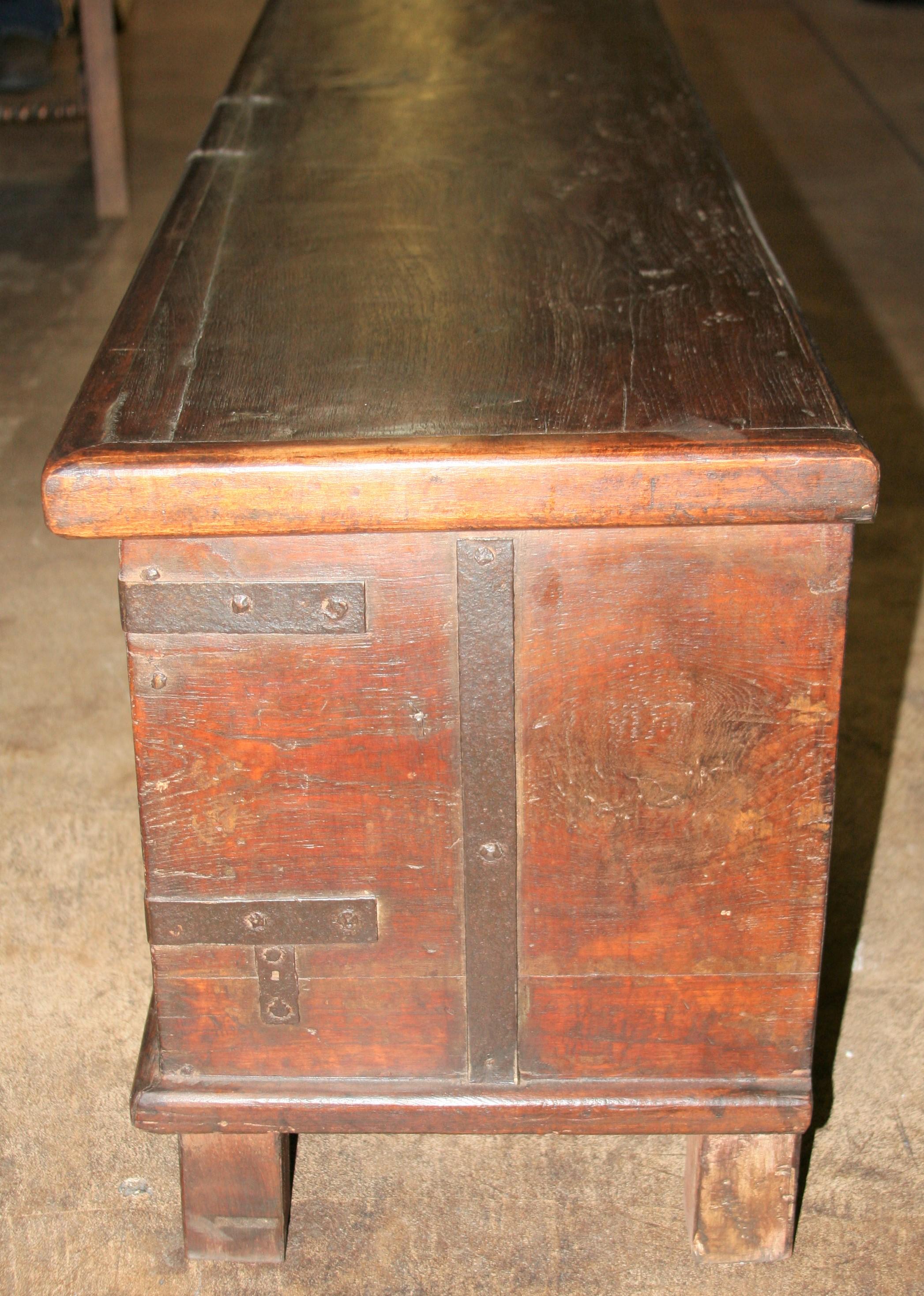 19th Century Solid Teak Wood Dowry Chest Modified as Storage Bench for Bed For Sale 3