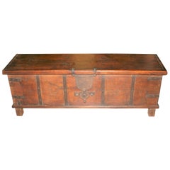 19th Century Solid Teak Wood Dowry Chest Modified as Storage Bench for Bed