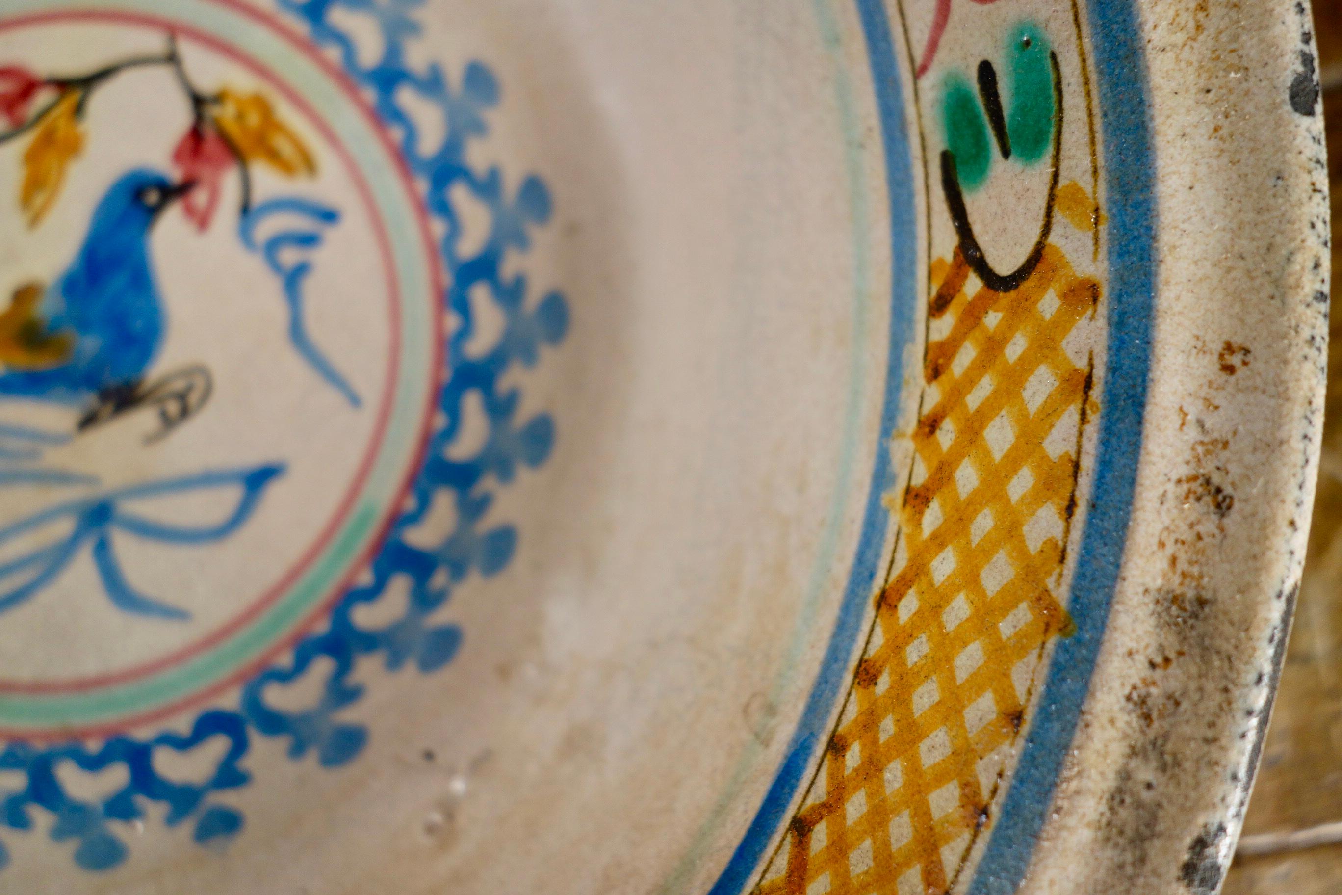 19th Century Spanish Tin Glaze Bowl with Bird Decoration Colorful 5