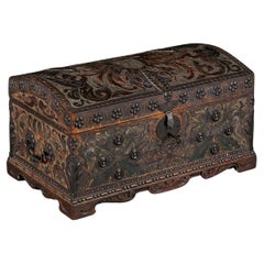 Used A 19th Century Spanish Tooled Leather Domed Casket 