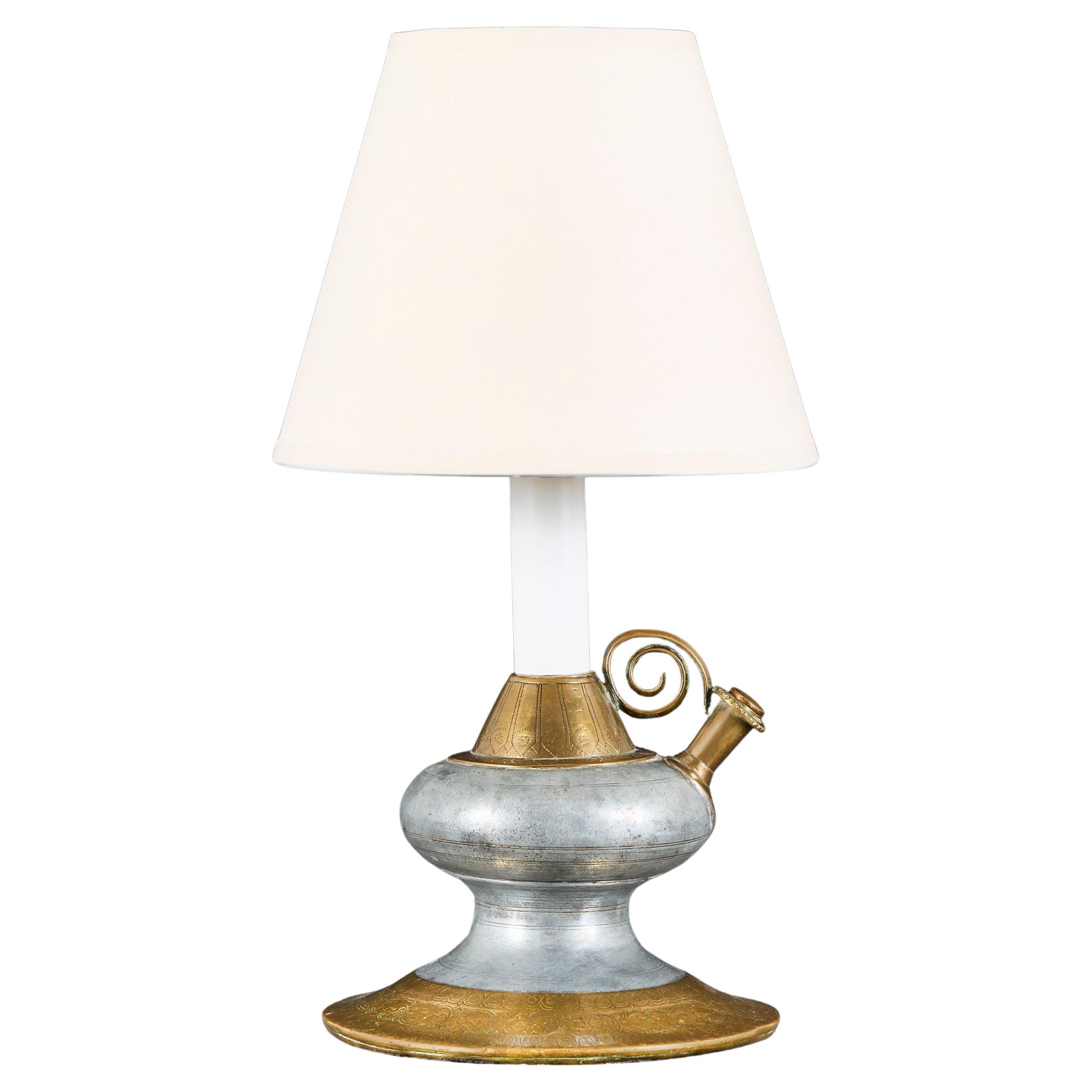 A 19th Century Steel and Brass Hookah Base as a Lamp For Sale