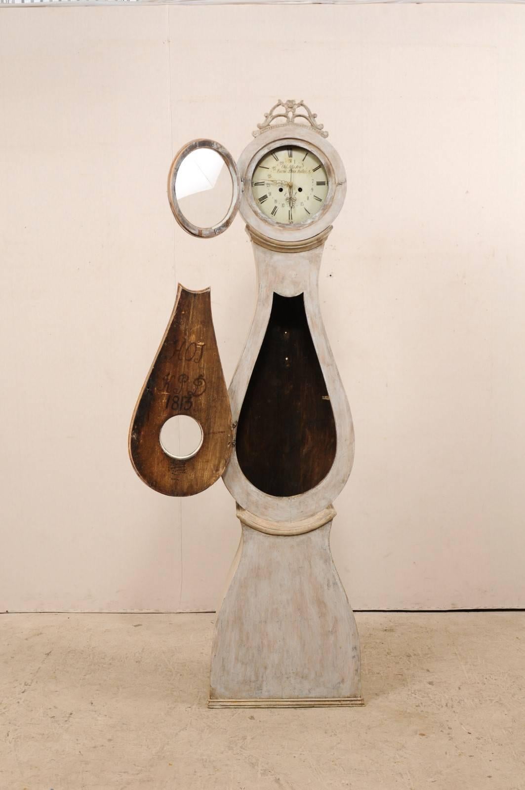 19th Century Swedish Mora Floor Clock with a Beautifully Pierce-Carved Crown In Good Condition In Atlanta, GA