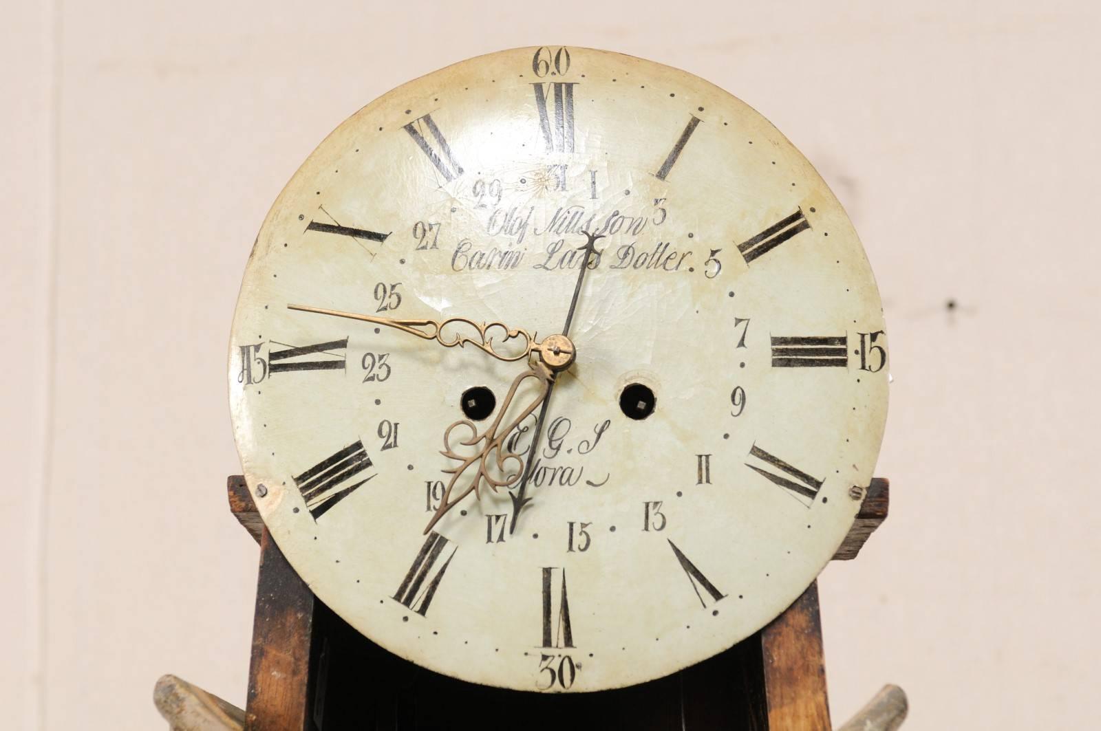 19th Century Swedish Mora Floor Clock with a Beautifully Pierce-Carved Crown 1