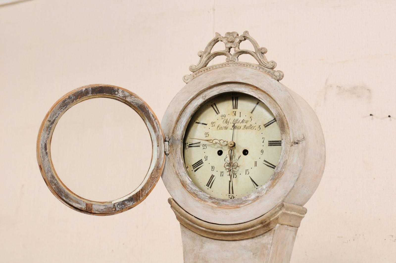 19th Century Swedish Mora Floor Clock with a Beautifully Pierce-Carved Crown 3