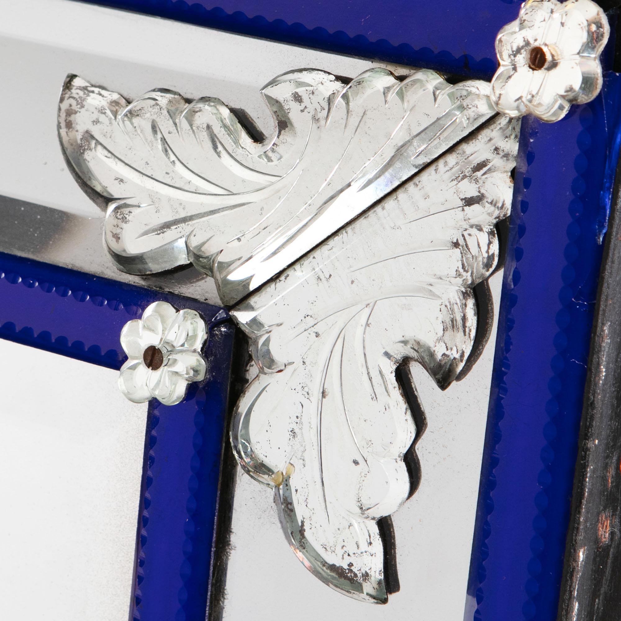 19th Century Venetian Mirror with Blue Glass Borders and Mercury Plate 1