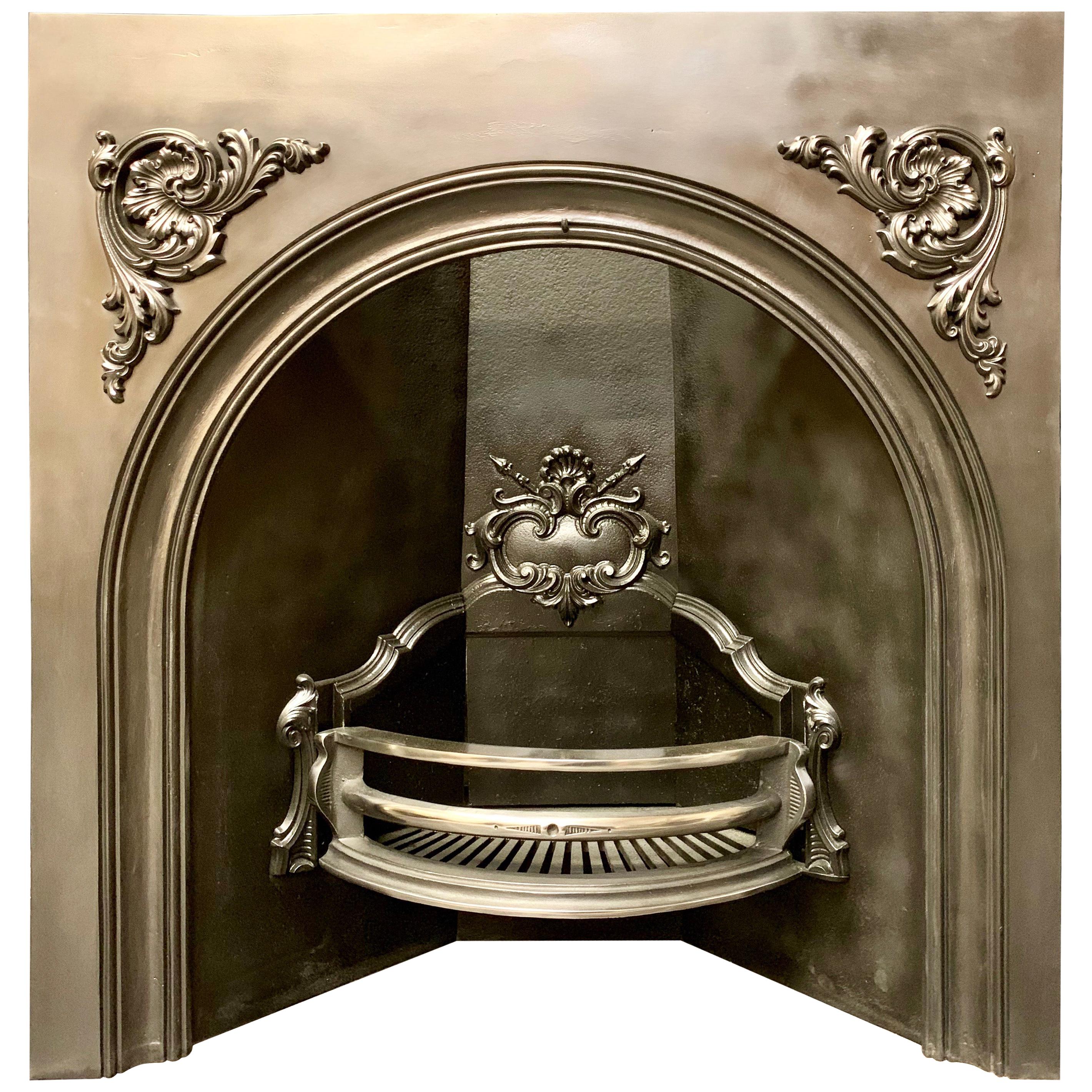 19th Century Victorian Arched Cast Iron Fireplace Insert