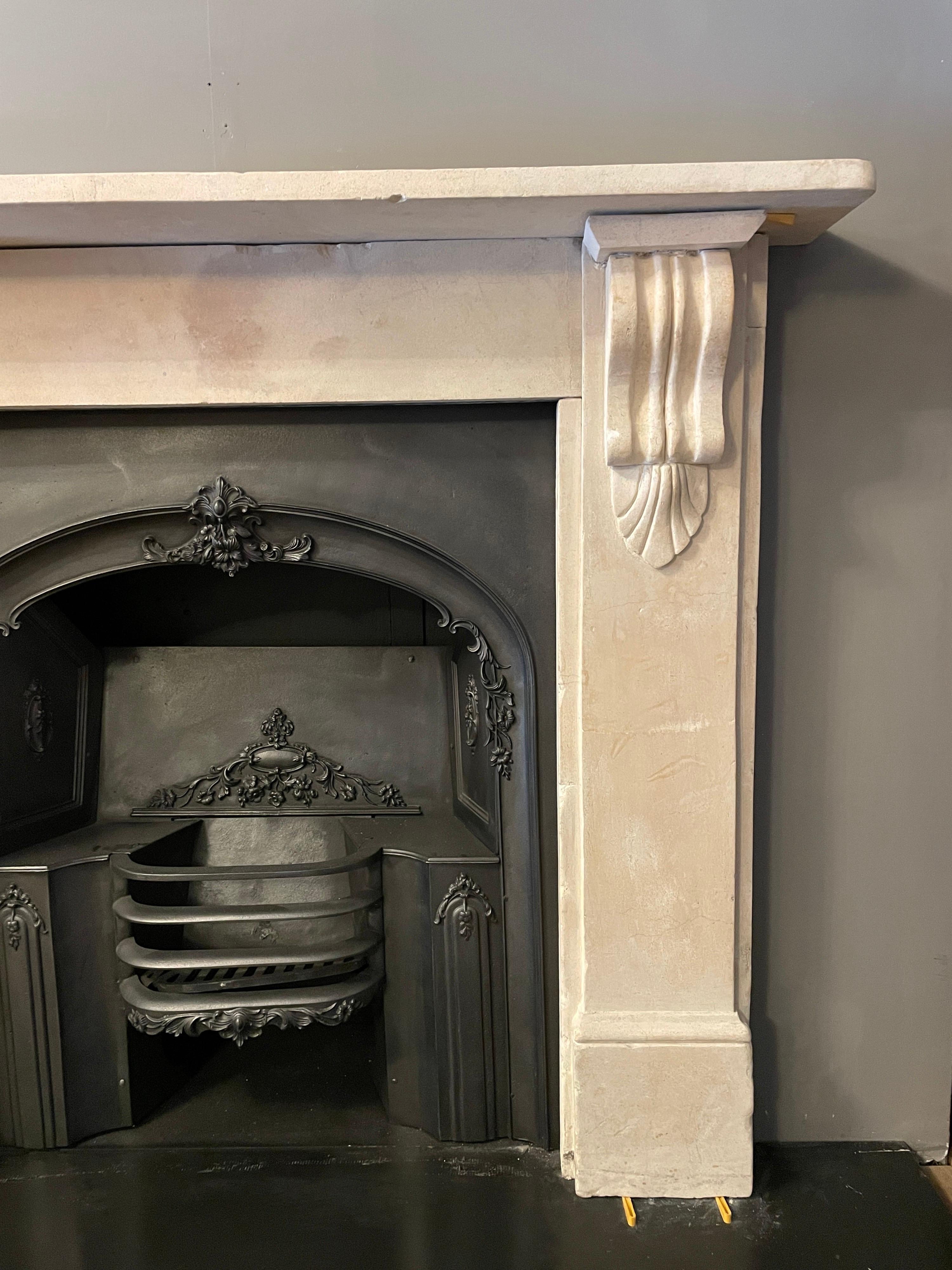 Carved 19th Century Victorian Bathstone Fireplace Mantel