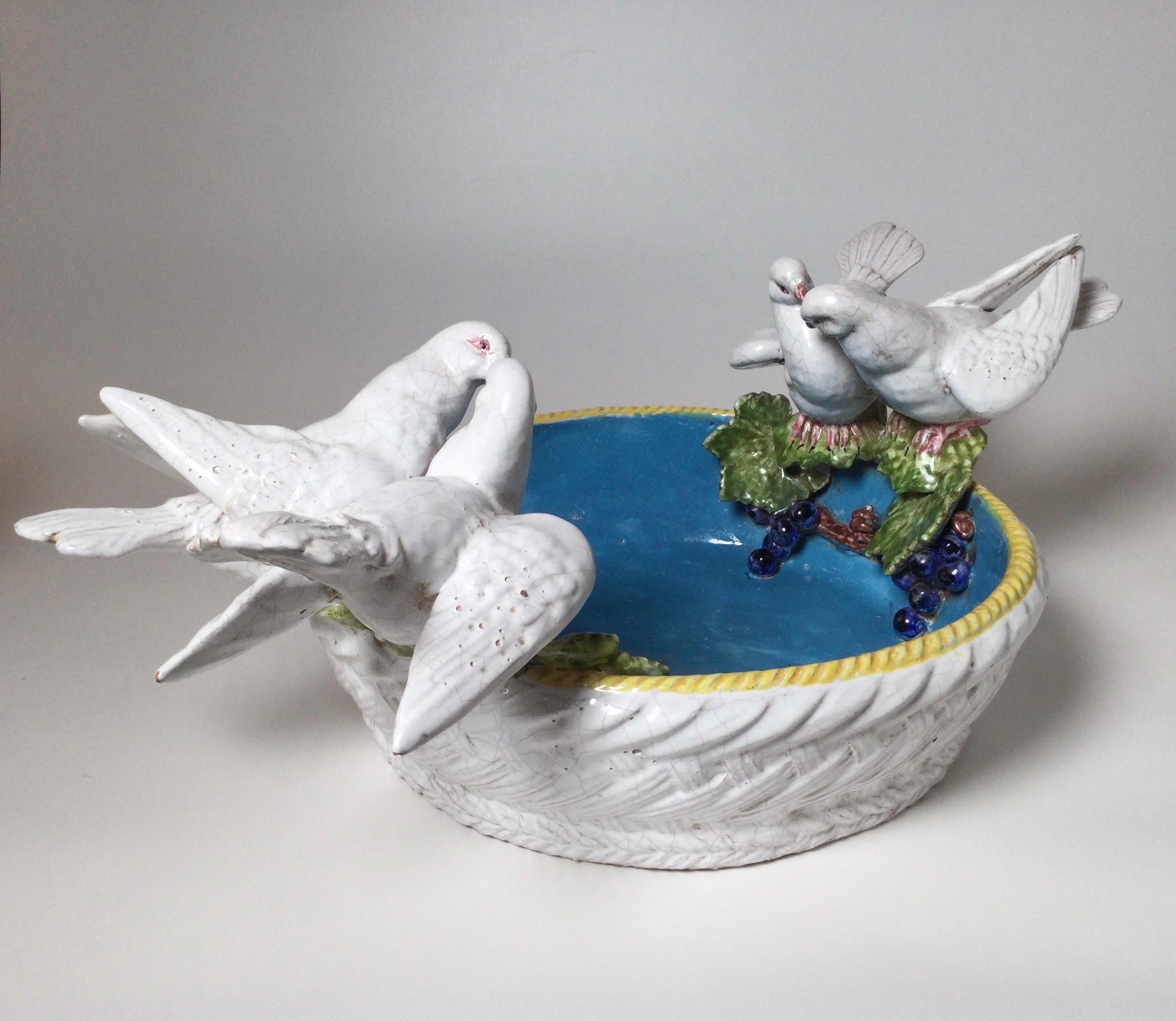 Hand-Painted 19th Century Victorian Bird Bath Shaped Centerpiece Bowl