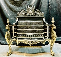 A 19th Century Victorian Rococo Manner Cast Iron & Brass Fire Grate Basket.