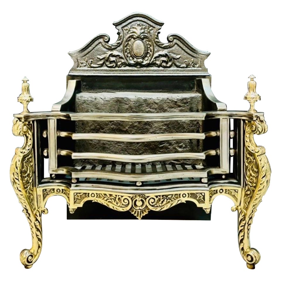 Cesto per griglia da fuoco in ghisa e ottone in stile rococò del XIX secolo.