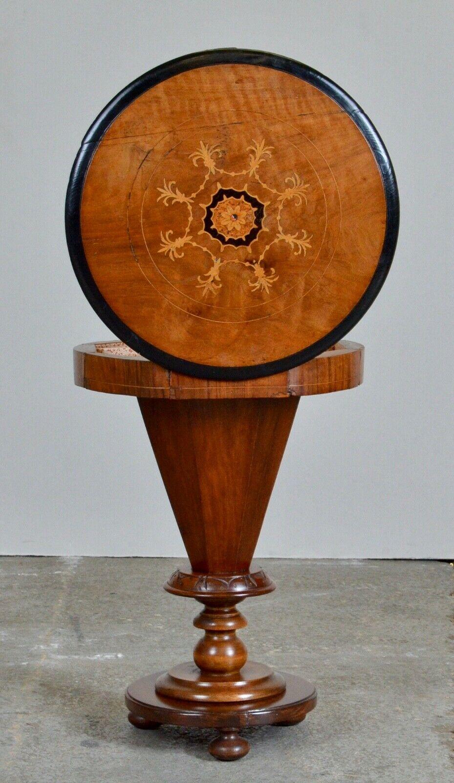 Hand-Crafted 19th Century Victorian Walnut Circular Sewing Table or Side Lamp End Table