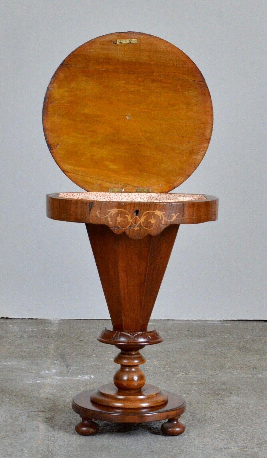 19th Century Victorian Walnut Circular Sewing Table or Side Lamp End Table 3