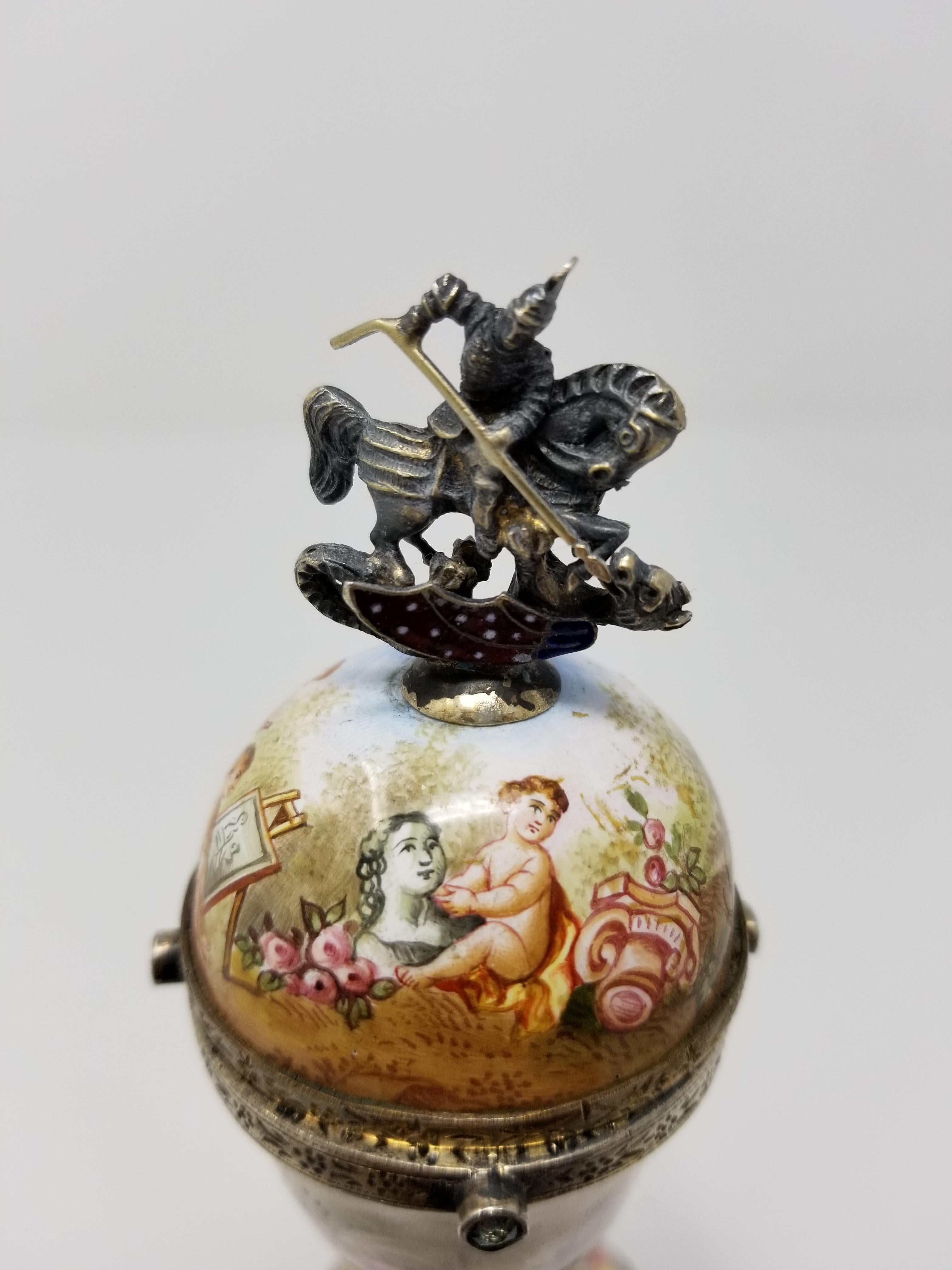 Mid-19th Century 19th Century Viennese Miniature Covered Silver and Enamel Cornucopia For Sale
