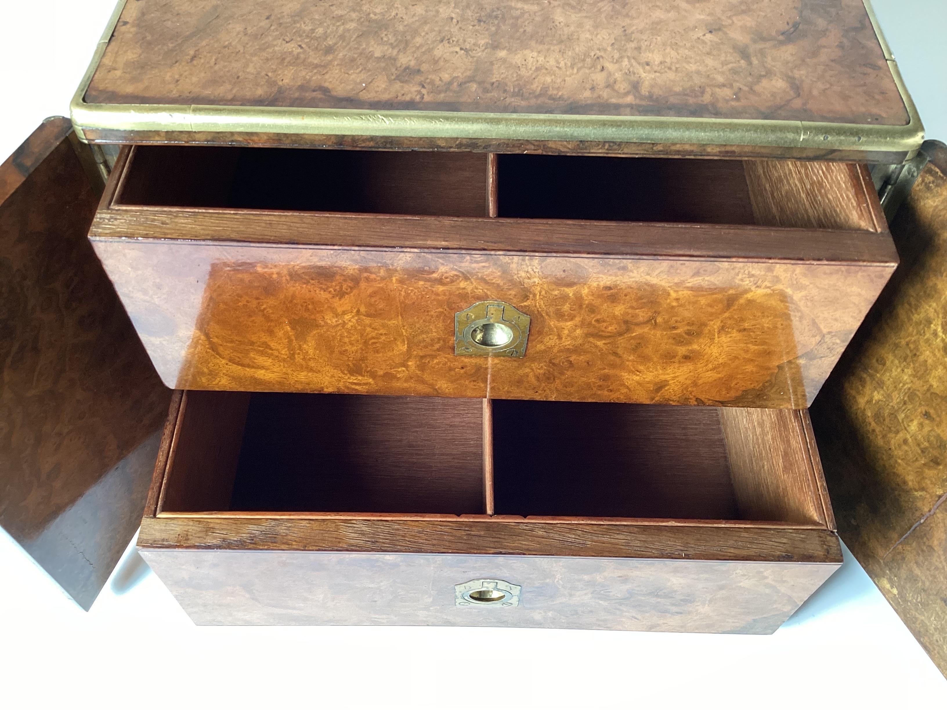 19th Century Walnut and Brass Campaign Table Top Chest For Sale 1