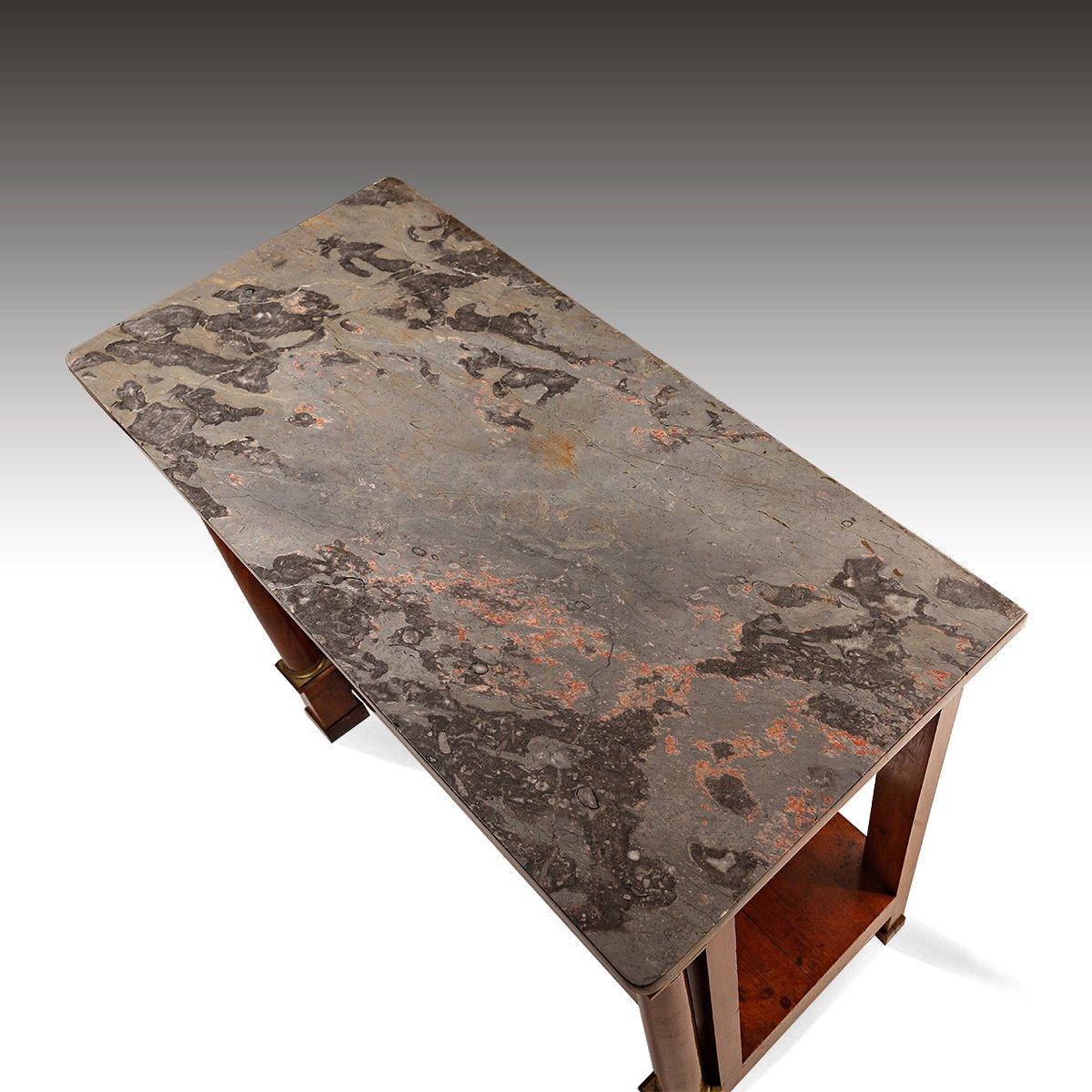 Empire A 19th Century Walnut & Marble French Console Table For Sale