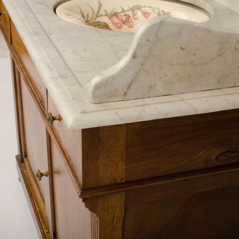A 19th Century Walnut Sink Cabinet with Marble Countertop 1