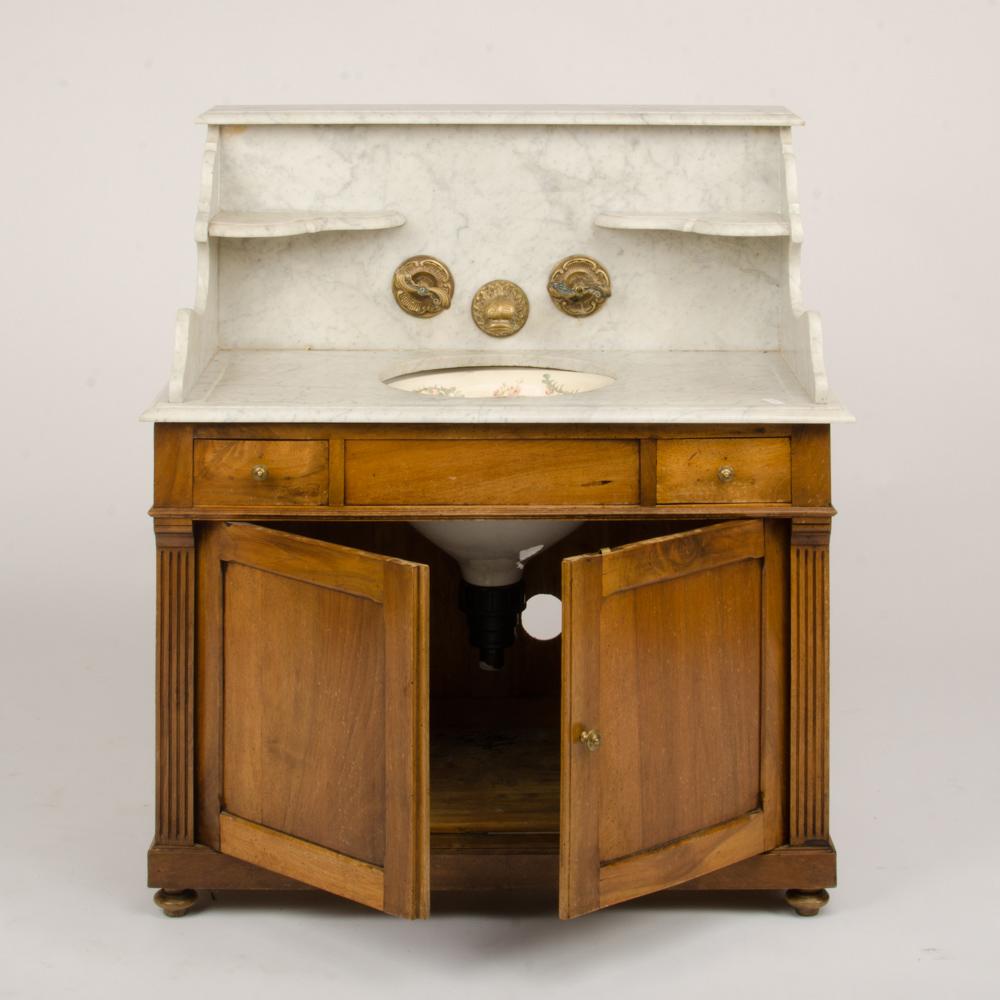 A 19th Century Walnut Sink Cabinet with Marble Countertop 2