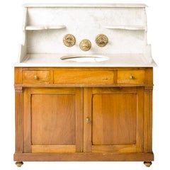 A 19th Century Walnut Sink Cabinet with Marble Countertop