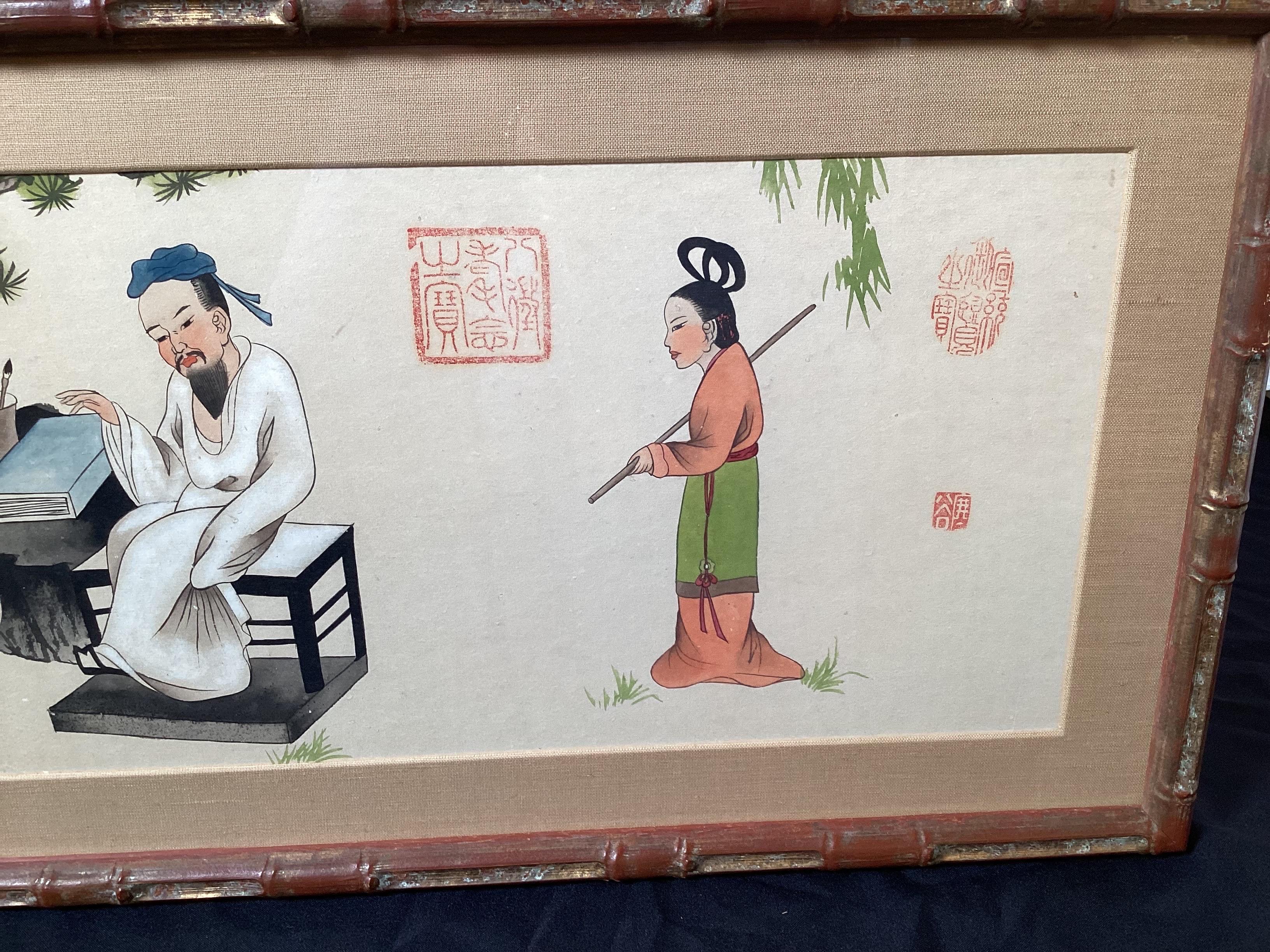 Hand-Painted 19th Century Watercolor Painting of a Scholar and His Students For Sale