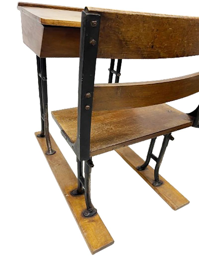 Iron A 19th Century wooden children's school desk For Sale