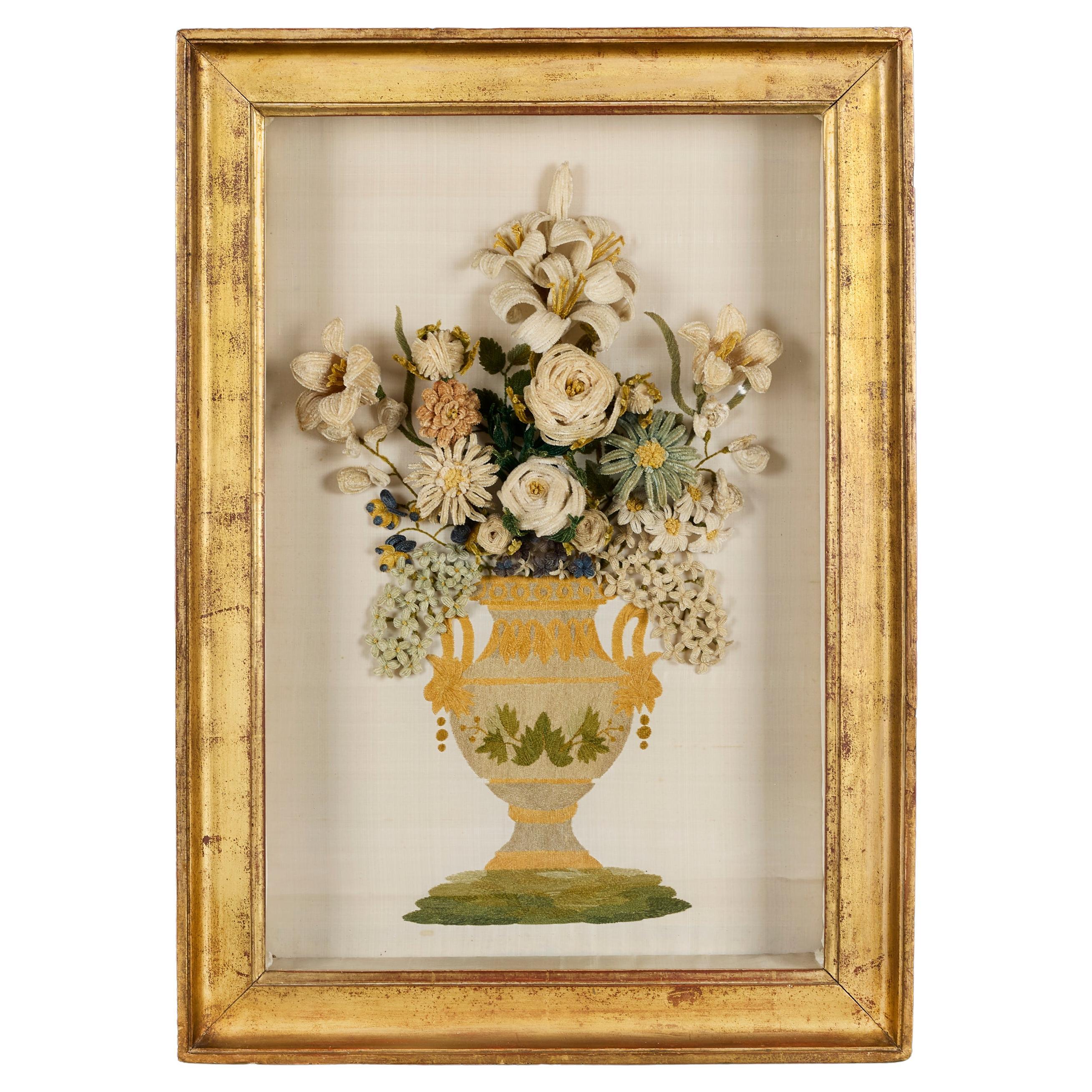 Bouquet floral en laine du 19e siècle