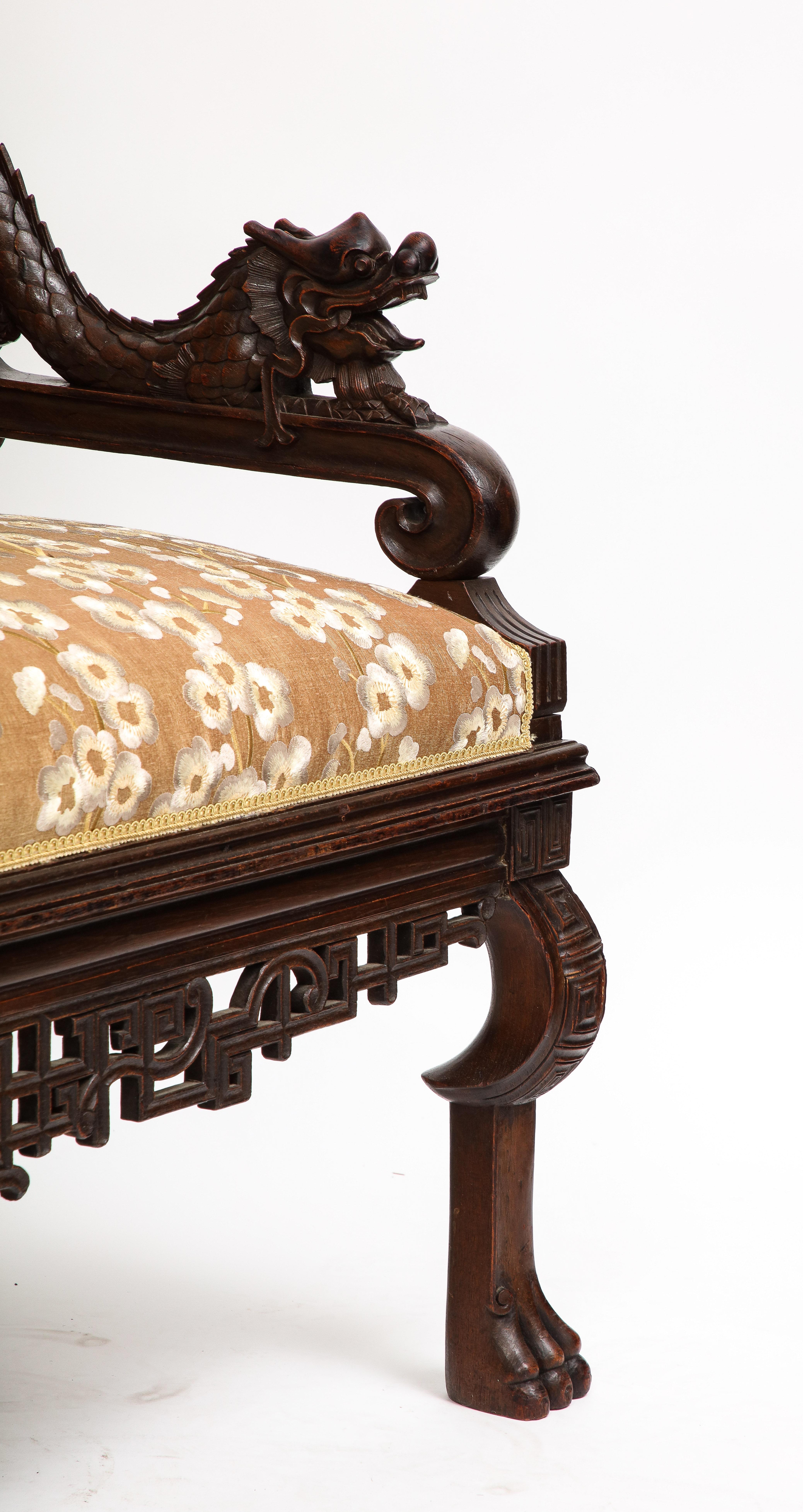 A 19th C.French Japanism Style Dragon Design Hardwood Sofa, by Gabriel Viardot For Sale 6
