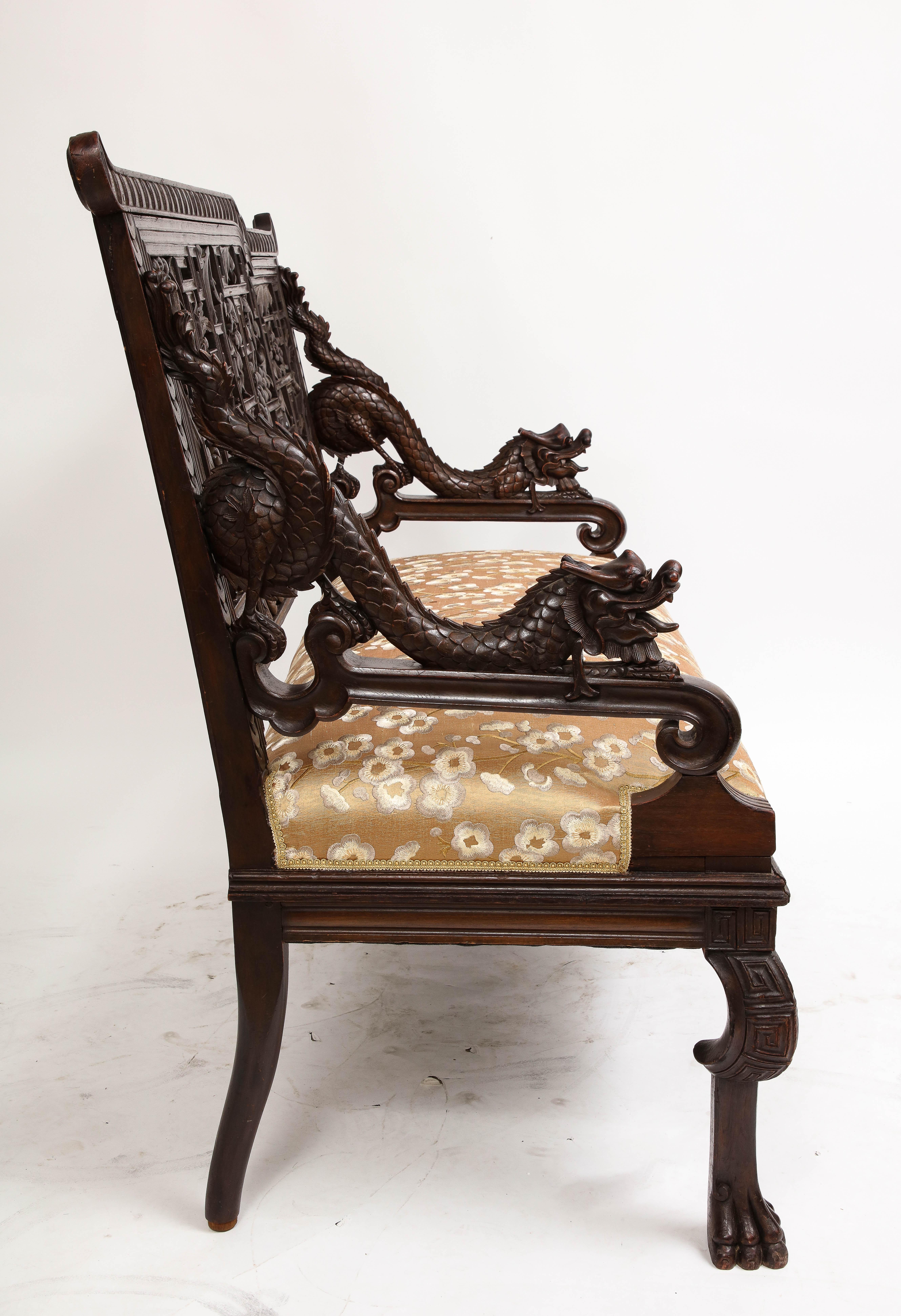 A 19th C.French Japanism Style Dragon Design Hardwood Sofa, by Gabriel Viardot For Sale 7