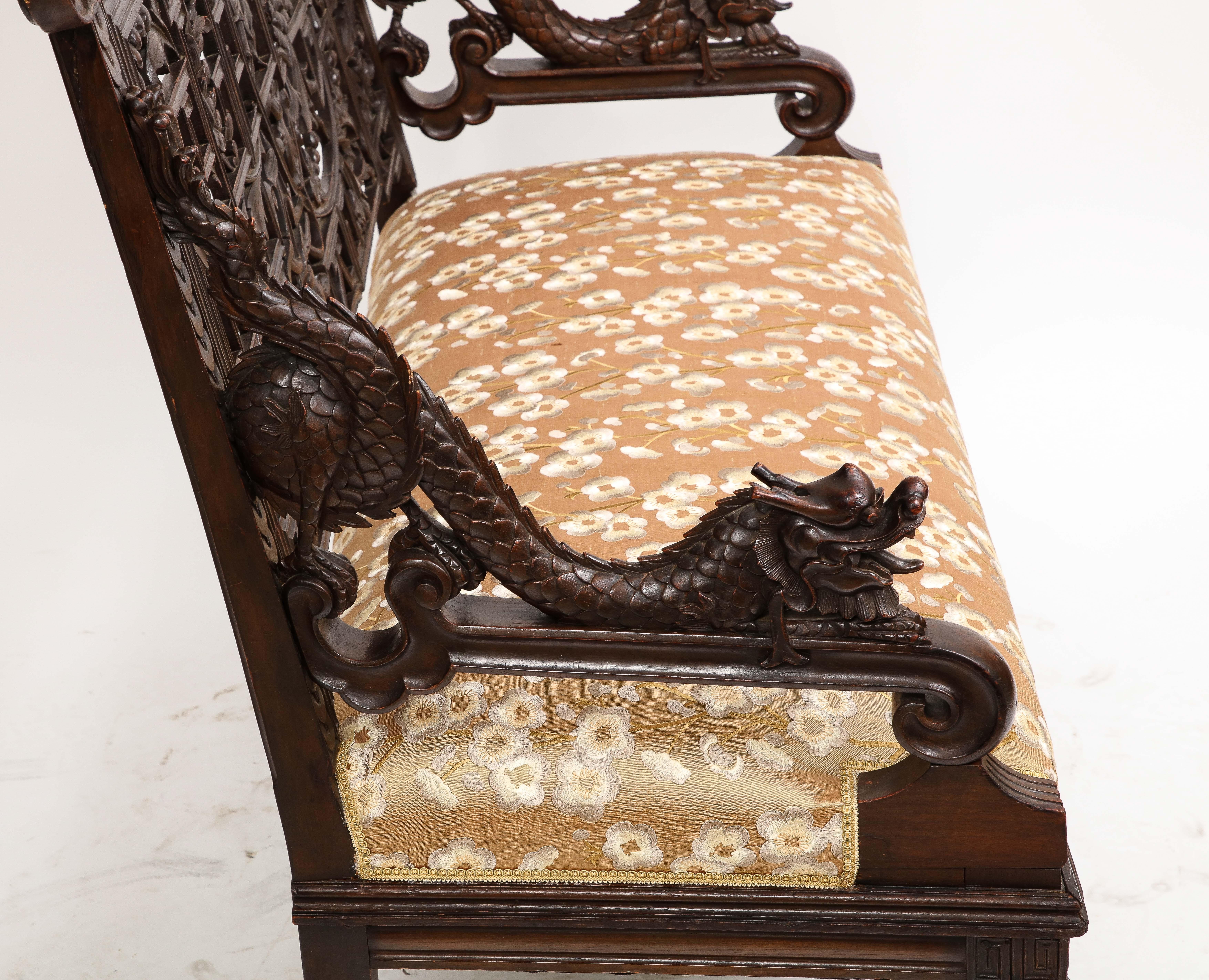 A 19th C.French Japanism Style Dragon Design Hardwood Sofa, by Gabriel Viardot For Sale 8