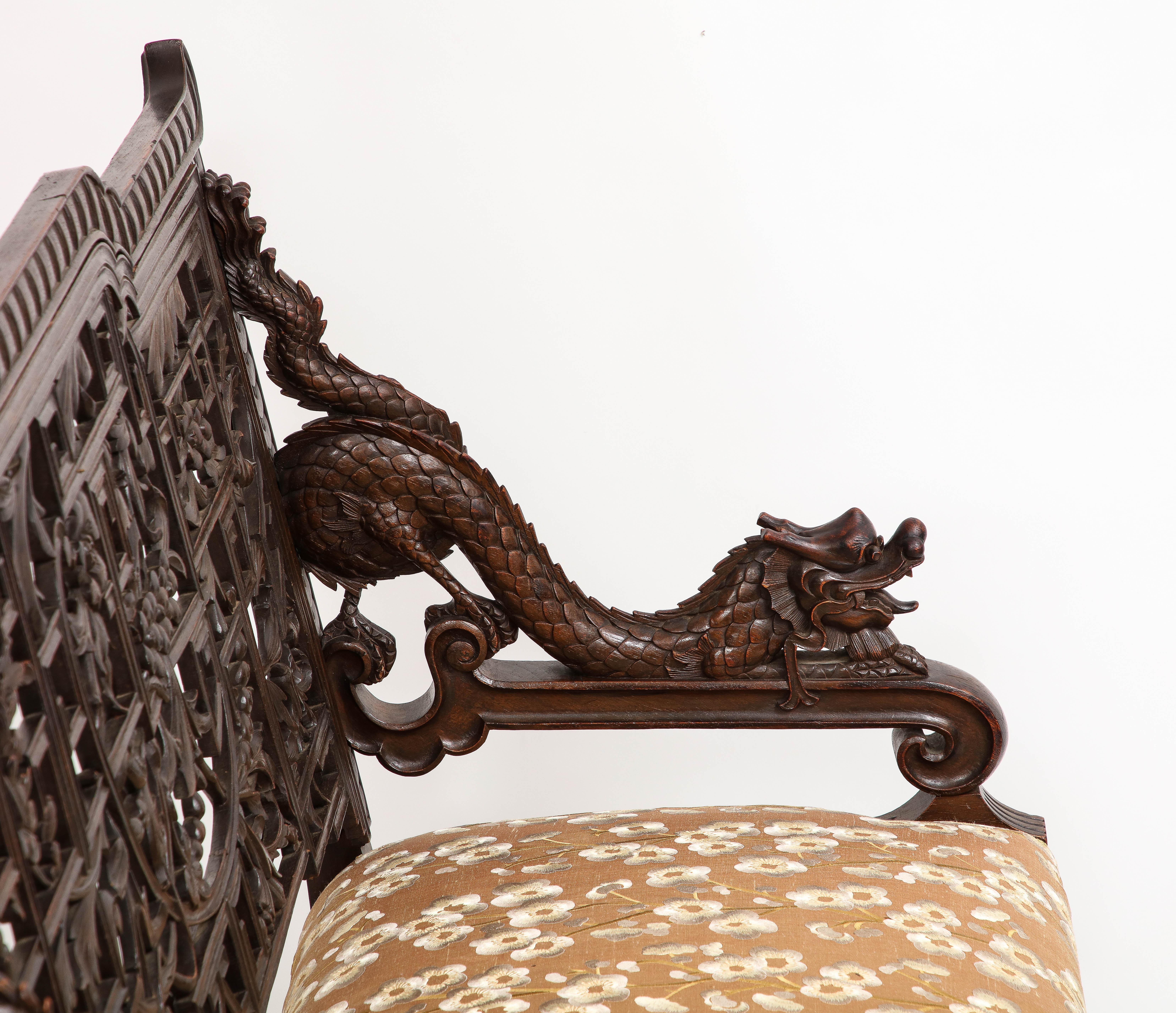 A 19th C.French Japanism Style Dragon Design Hardwood Sofa, by Gabriel Viardot For Sale 7