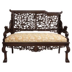 A 19th C.French Japanism Style Dragon Design Hardwood Sofa, by Gabriel Viardot