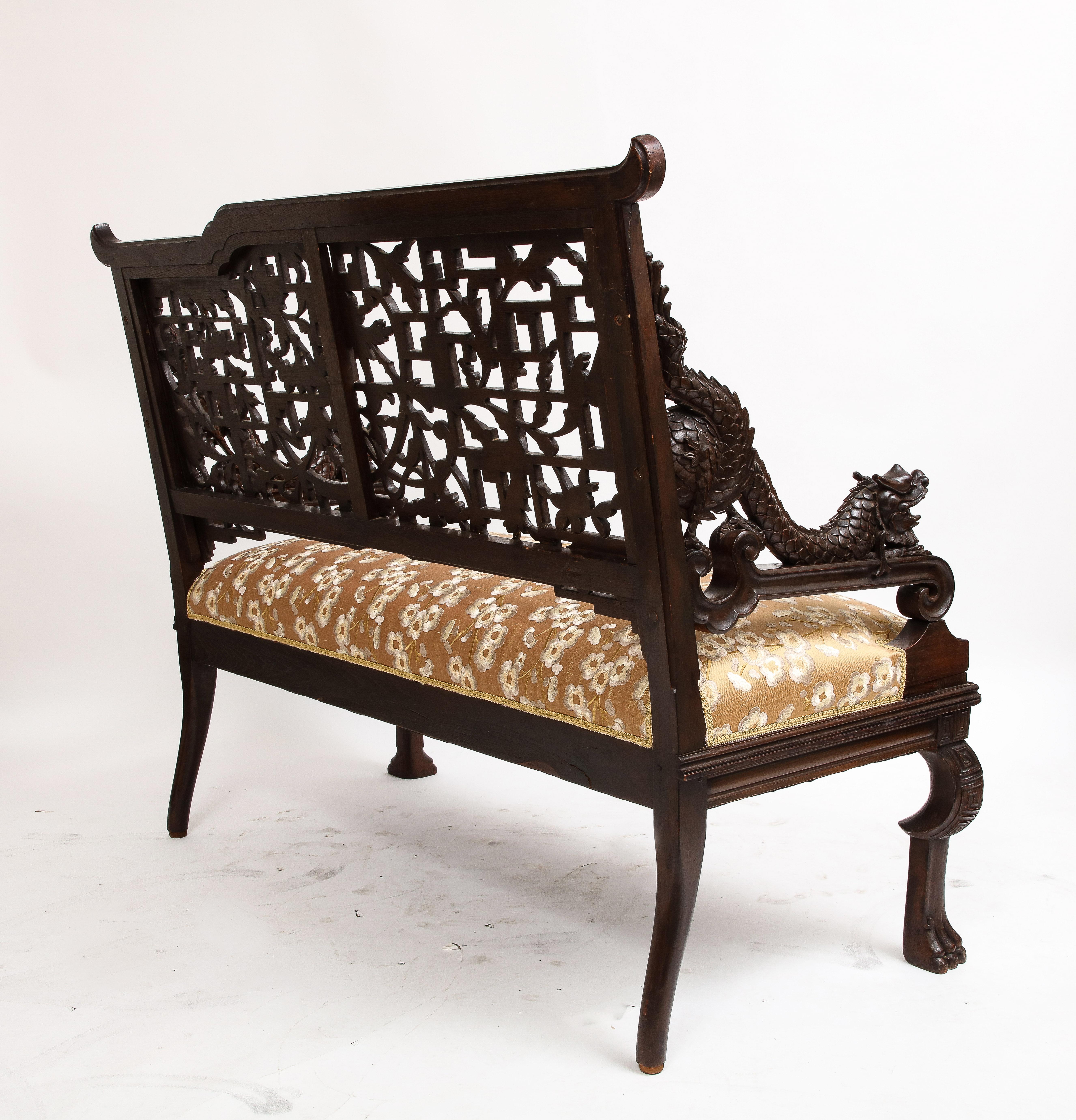 Hand-Carved A 19th C.French Japanism Style Dragon Design Hardwood Sofa, by Gabriel Viardot For Sale