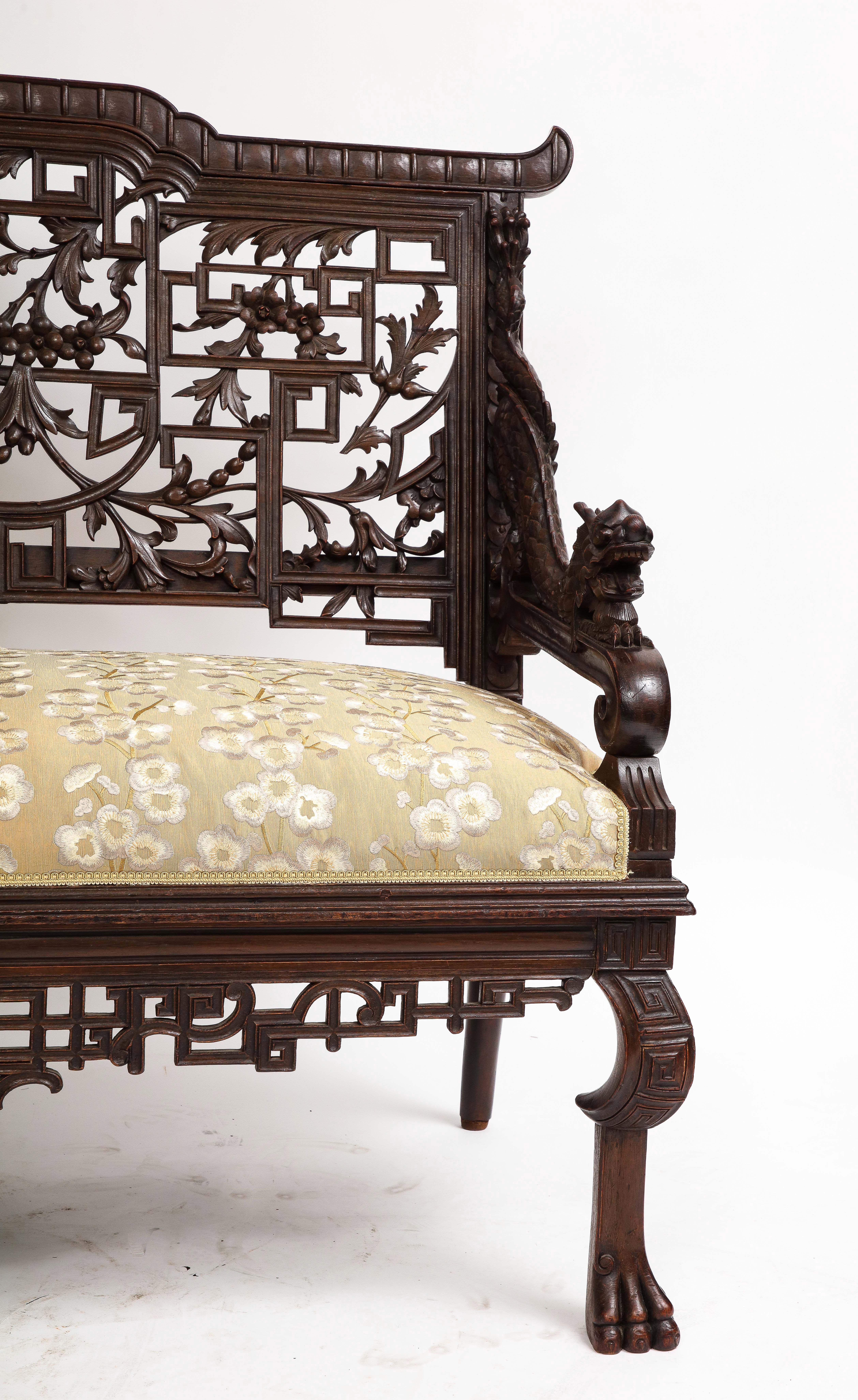 Japonisme A 19th C.French Japanism Style Dragon Design Hardwood Sofa, by Gabriel Viardot For Sale