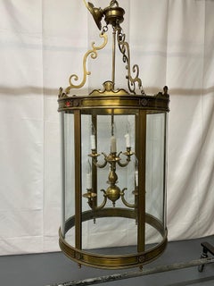 Large 19th Century Solid Bronze Gothic Lantern, Six Lights, Circular