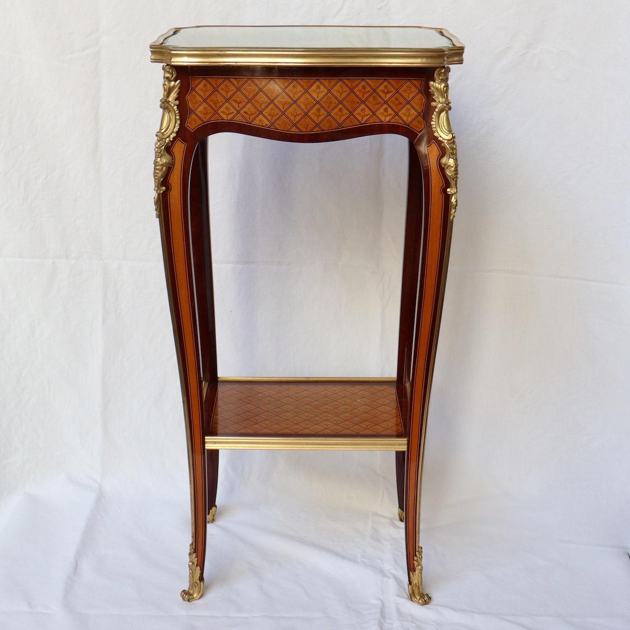 Beveled 19th French Ormolu-Mounted Marquetry Table Ambulante