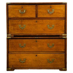 19th Stackable Campaign Style Chest of Drawers in Two Pieces