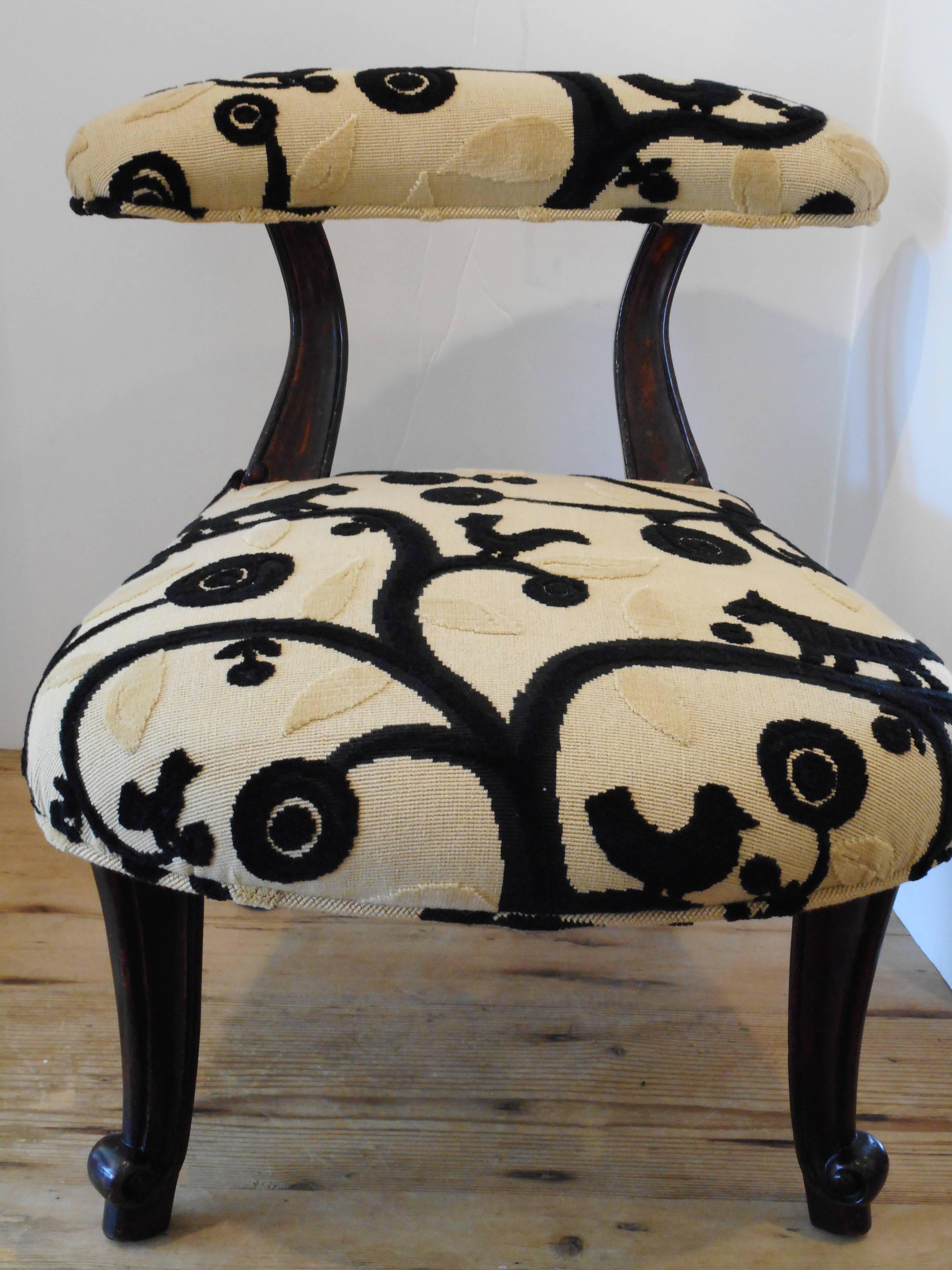 19th Century Child's Chair or Stool Upholstered in Classic Clarence House Velvet 4