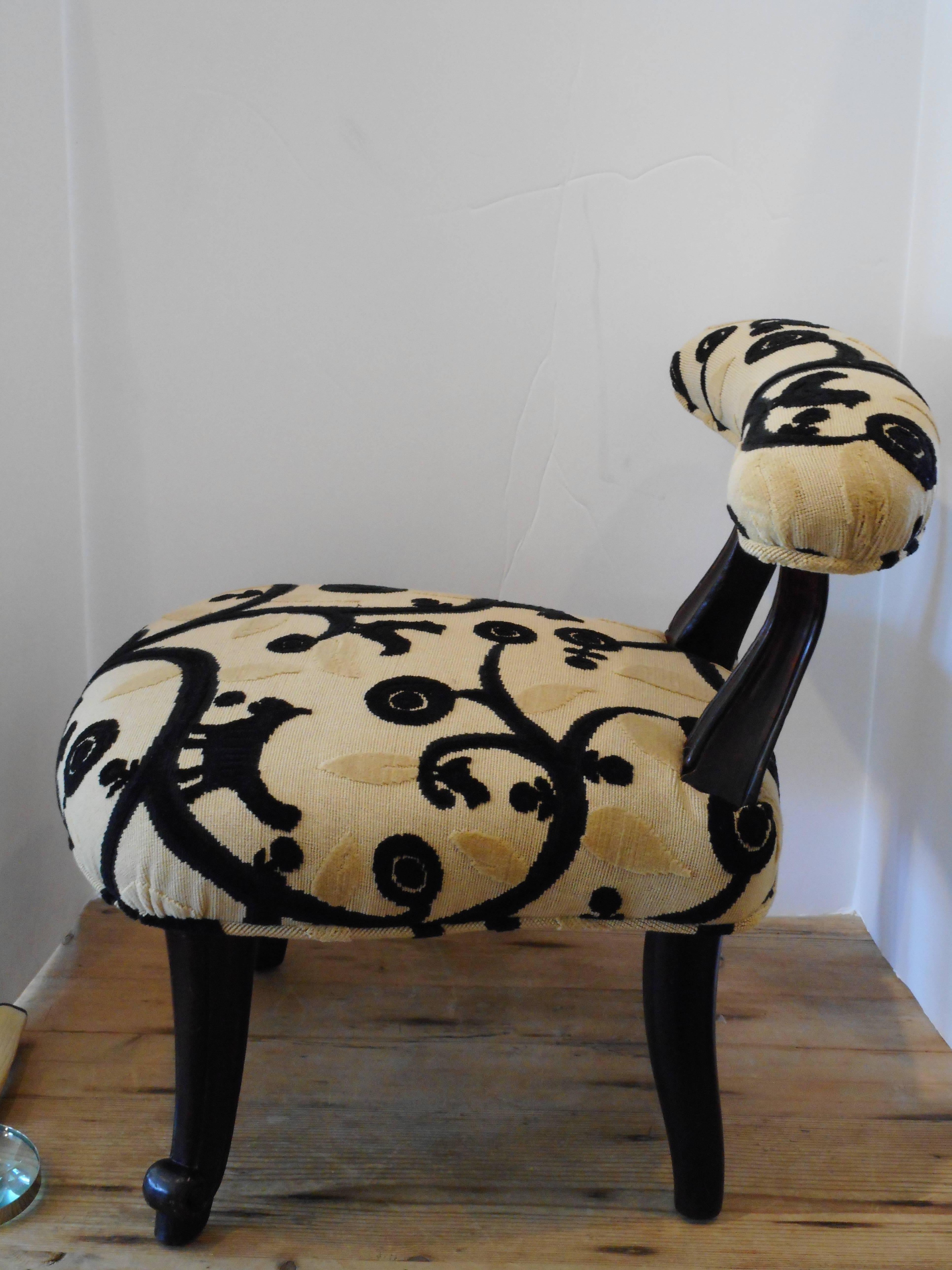 19th Century Child's Chair or Stool Upholstered in Classic Clarence House Velvet In Excellent Condition In Bellport, NY