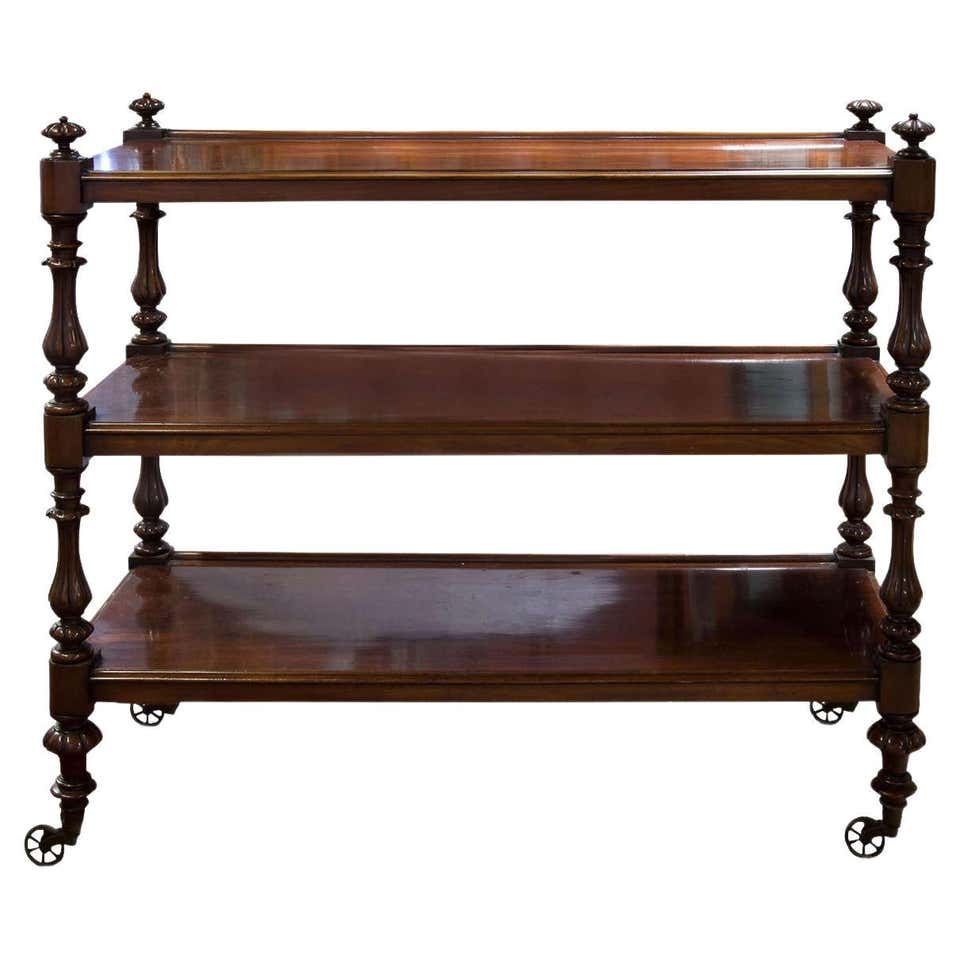 Victorian Carved Oak Barley Twist Three-Tier Server Trolley Buffet Dumb ...
