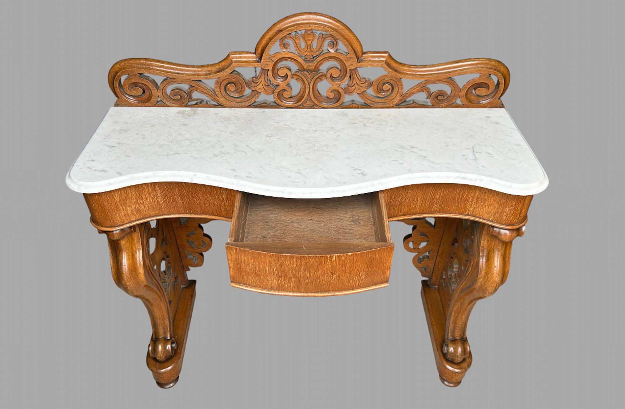Victorian A 19thc Marble Topped Mahogany Console Table For Sale