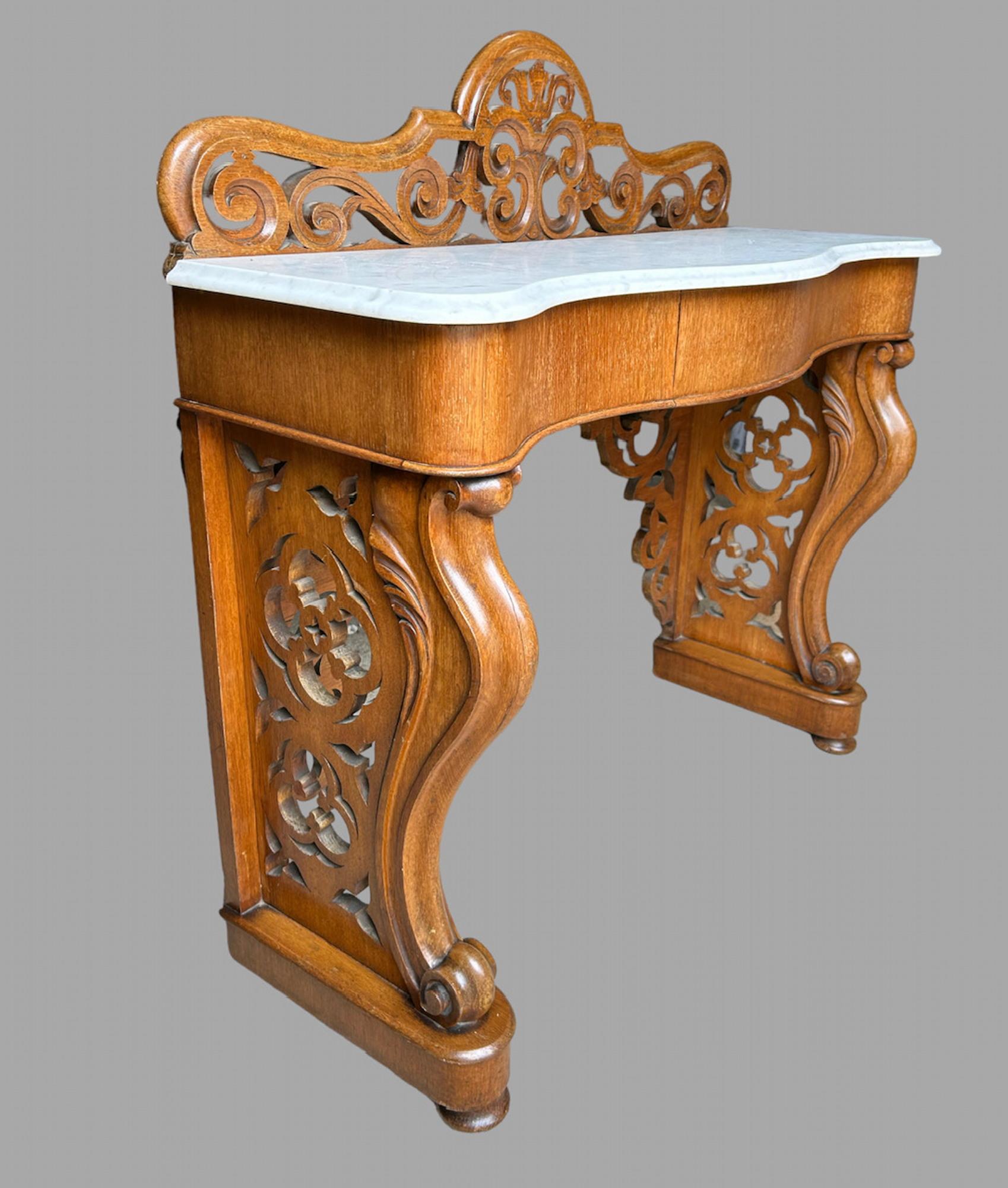 British A 19thc Marble Topped Mahogany Console Table For Sale