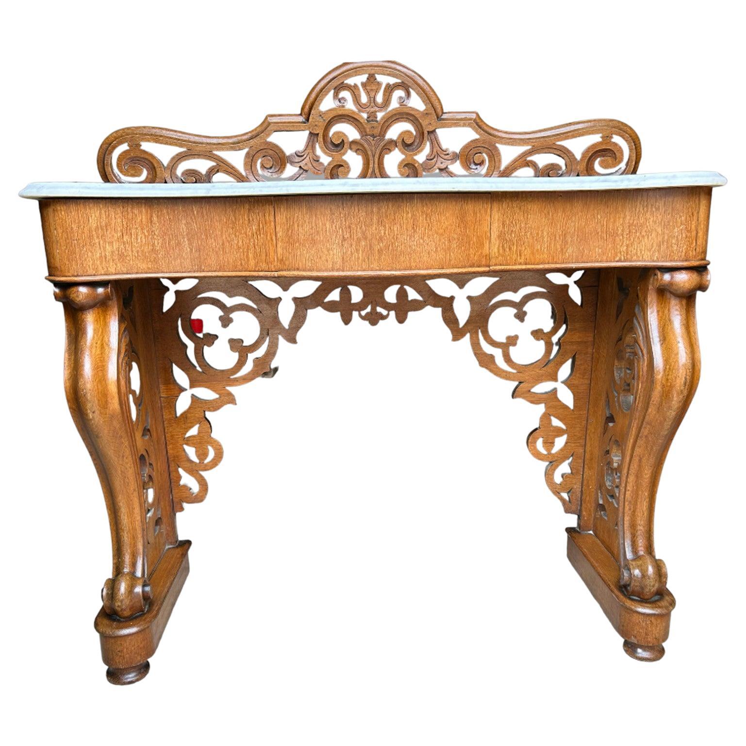 A 19thc Marble Topped Mahogany Console Table For Sale