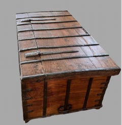 A 19thc Solid Teak and Iron Banded Trunk/Coffee Table