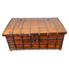 A 19thc Solid Teak and Iron Banded Trunk/Coffee Table